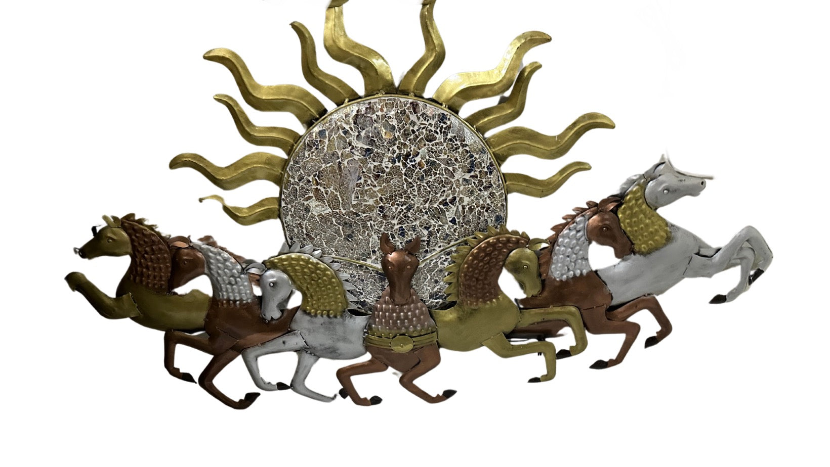 Metal Wall Décor Mosaic Sun & 7 Horse Handcrafted Designs Available At Tamrapatra