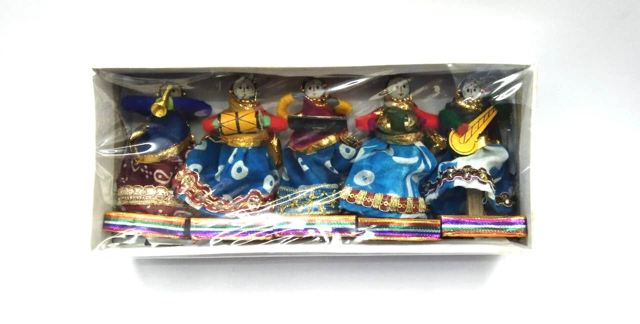 Dancing Dolls Set Of 5 In Cloth With Attractive Floral Theme Showpiece Tamrapatra