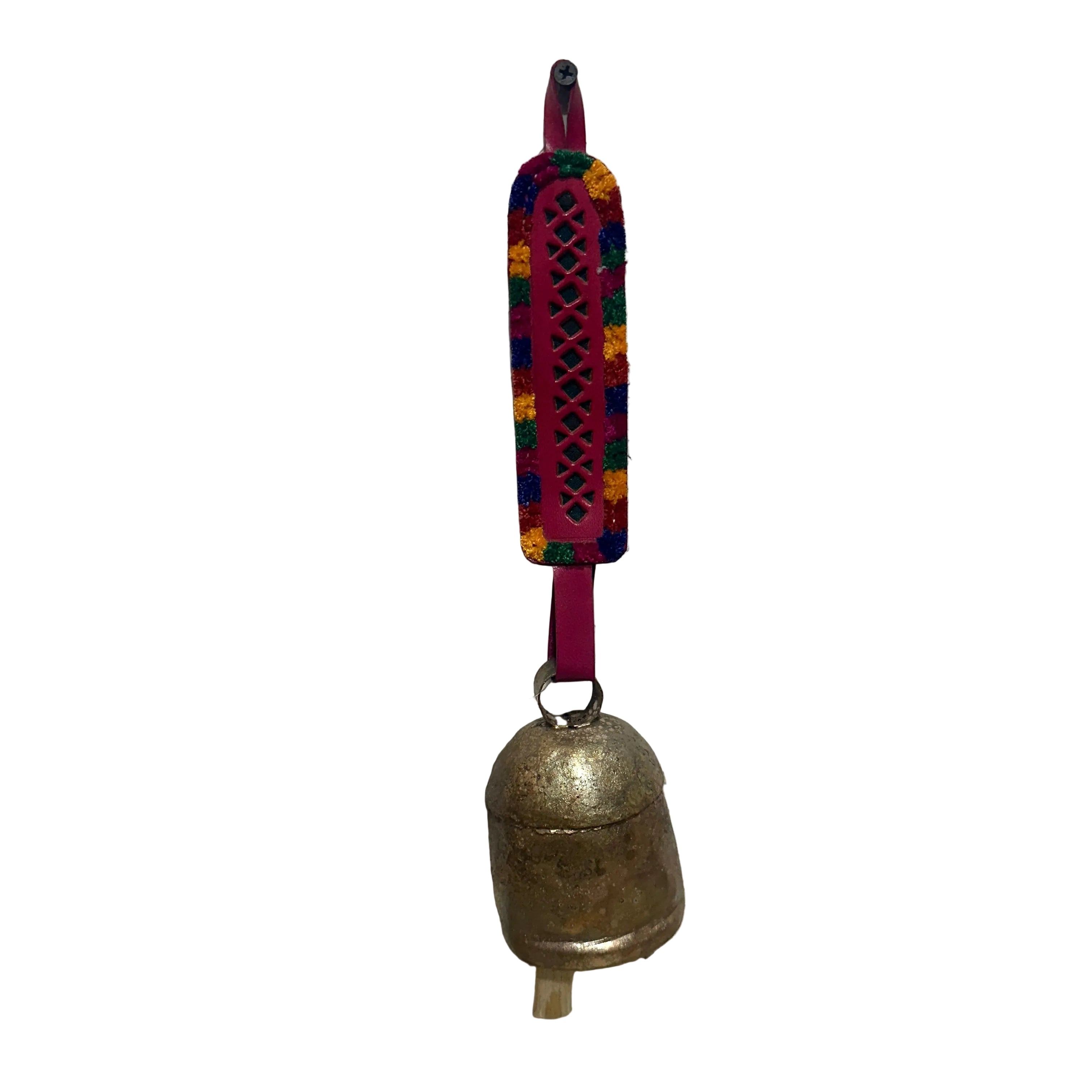 Hanging Metal Bells L Size Decoration With Leather Stitched By Tamrapatra