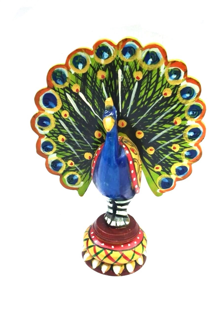 Peacock Attractive Open Feather Hands Painted Wooden Carved Tamrapatra