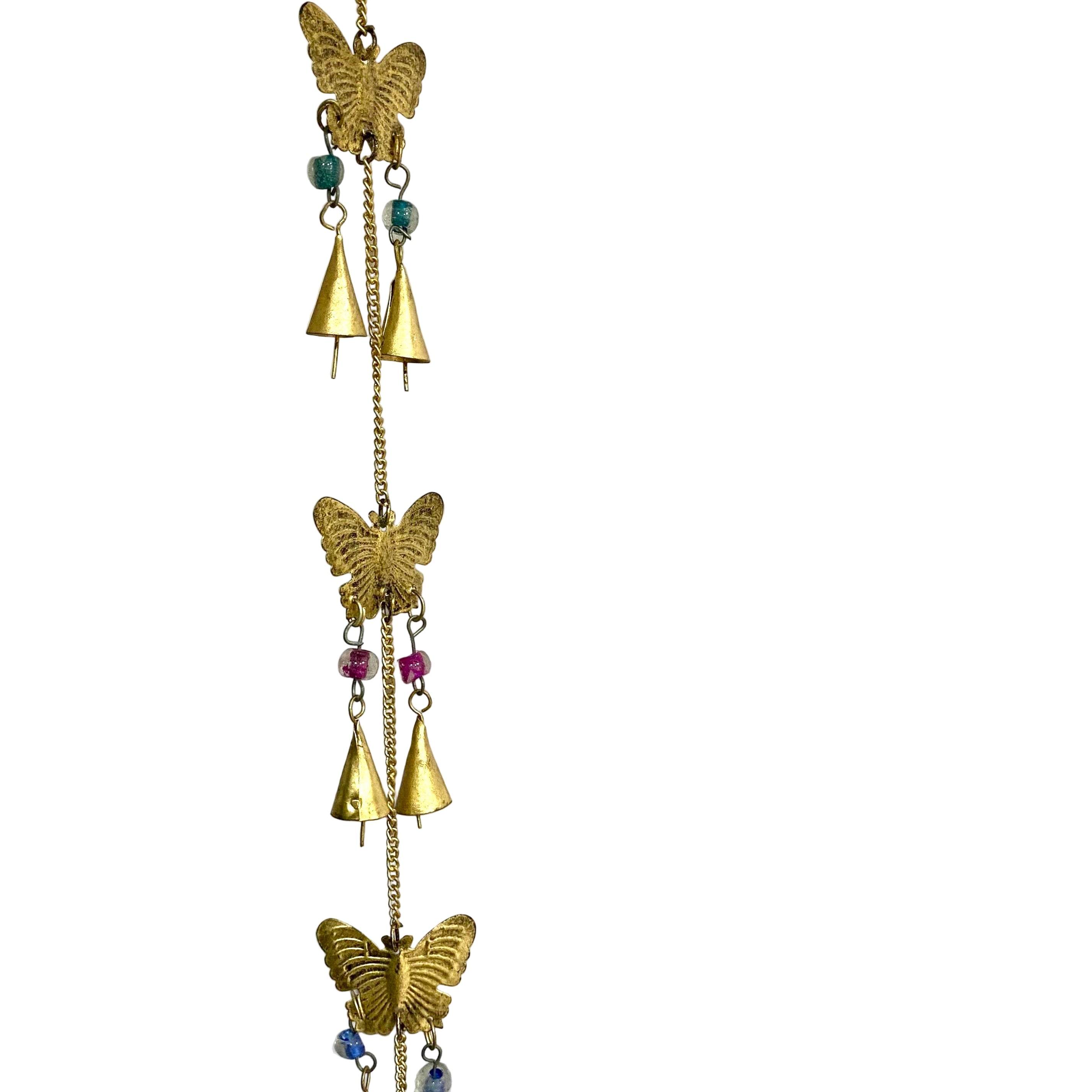 Decorative hanging with gold butterflies and bells on a white background