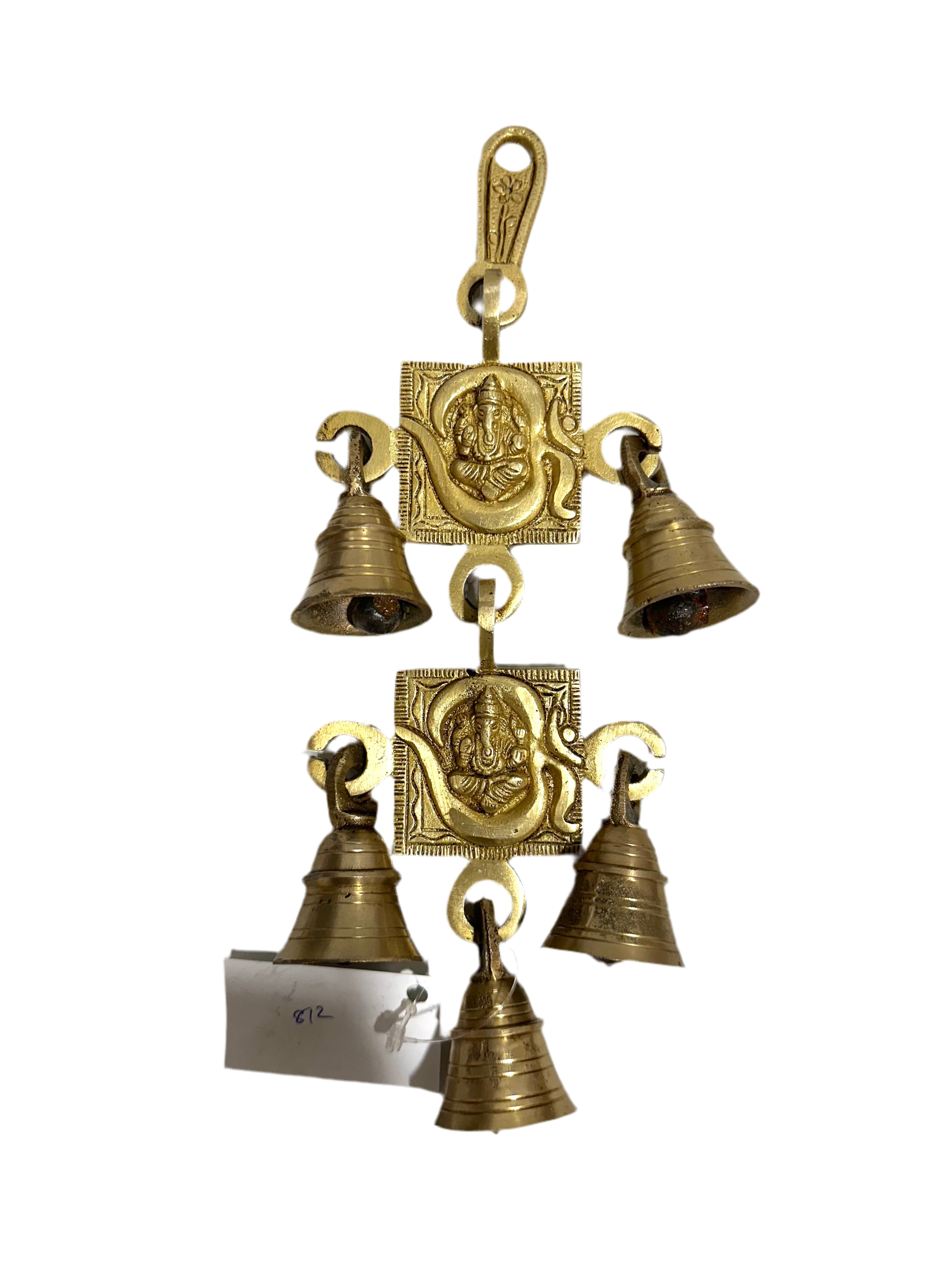 Ganesh Lakshmi Auspicious Brass Hanging For Wall Décor 5 Bells By Tamrapatra