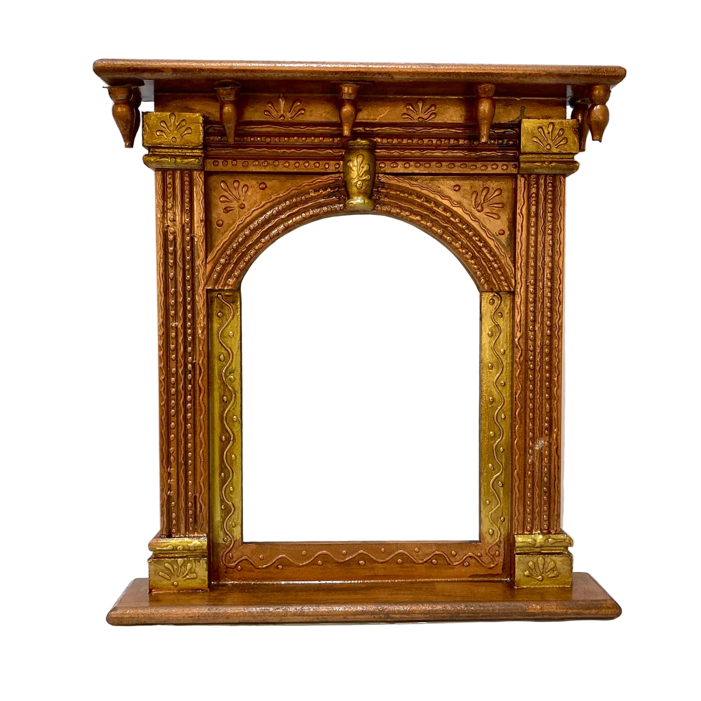 Decorative wooden frame with intricate carvings on a white background