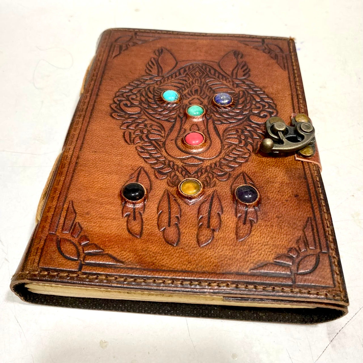 Leather Stitched Diary With Stone Handmade Paper Premium Collection Tamrapatra