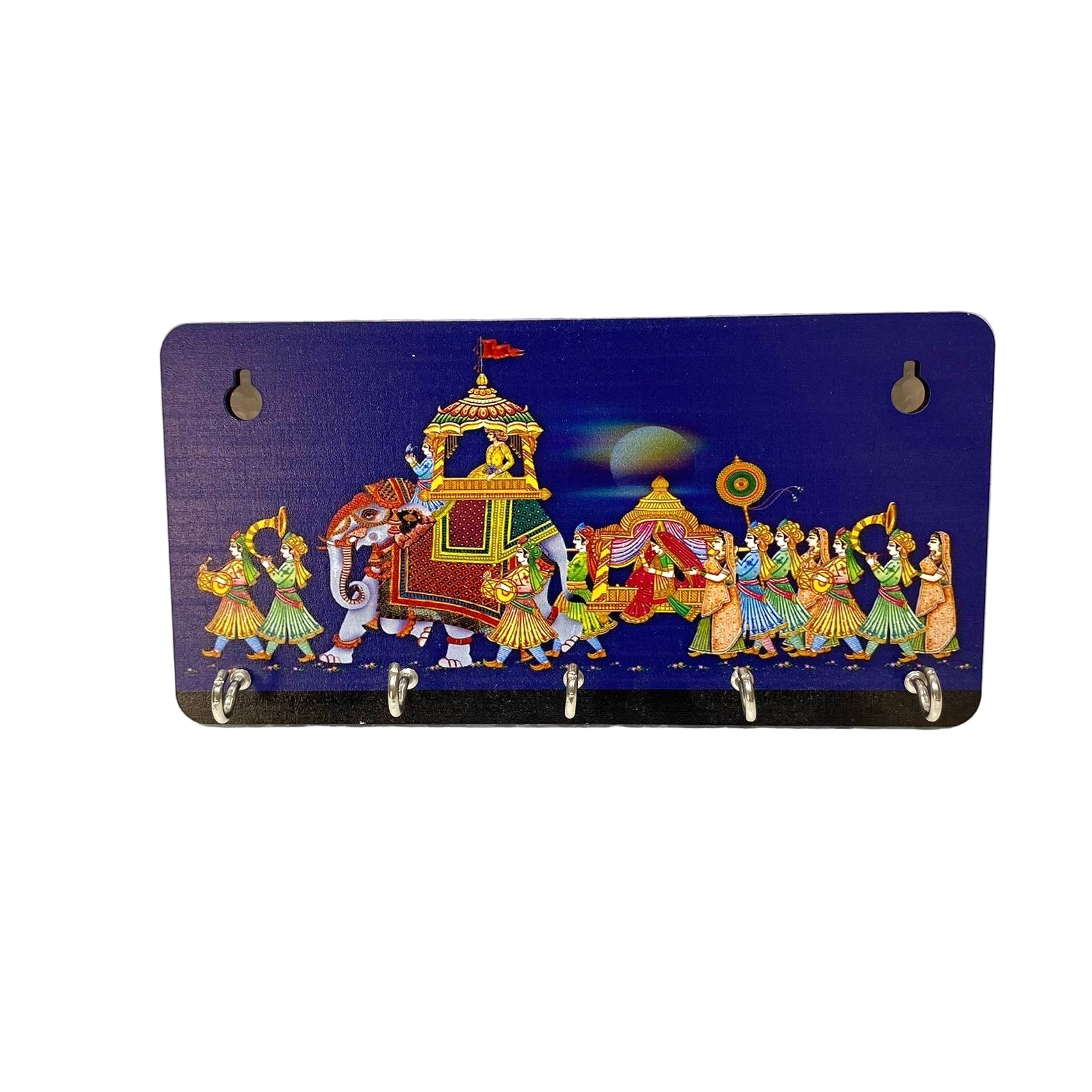 Decorative key holder with colorful design on a white background