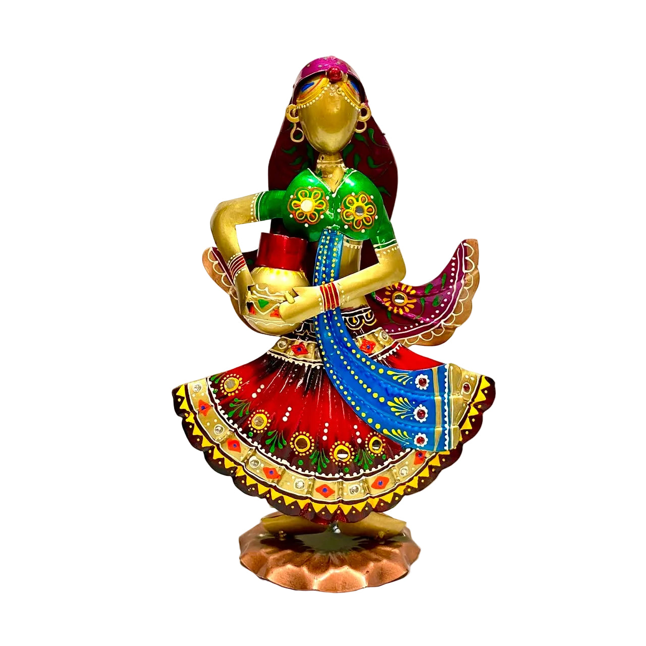Metal Figurine Woman Carrying Matka Pot Colourful Showpiece By Tamrapatra