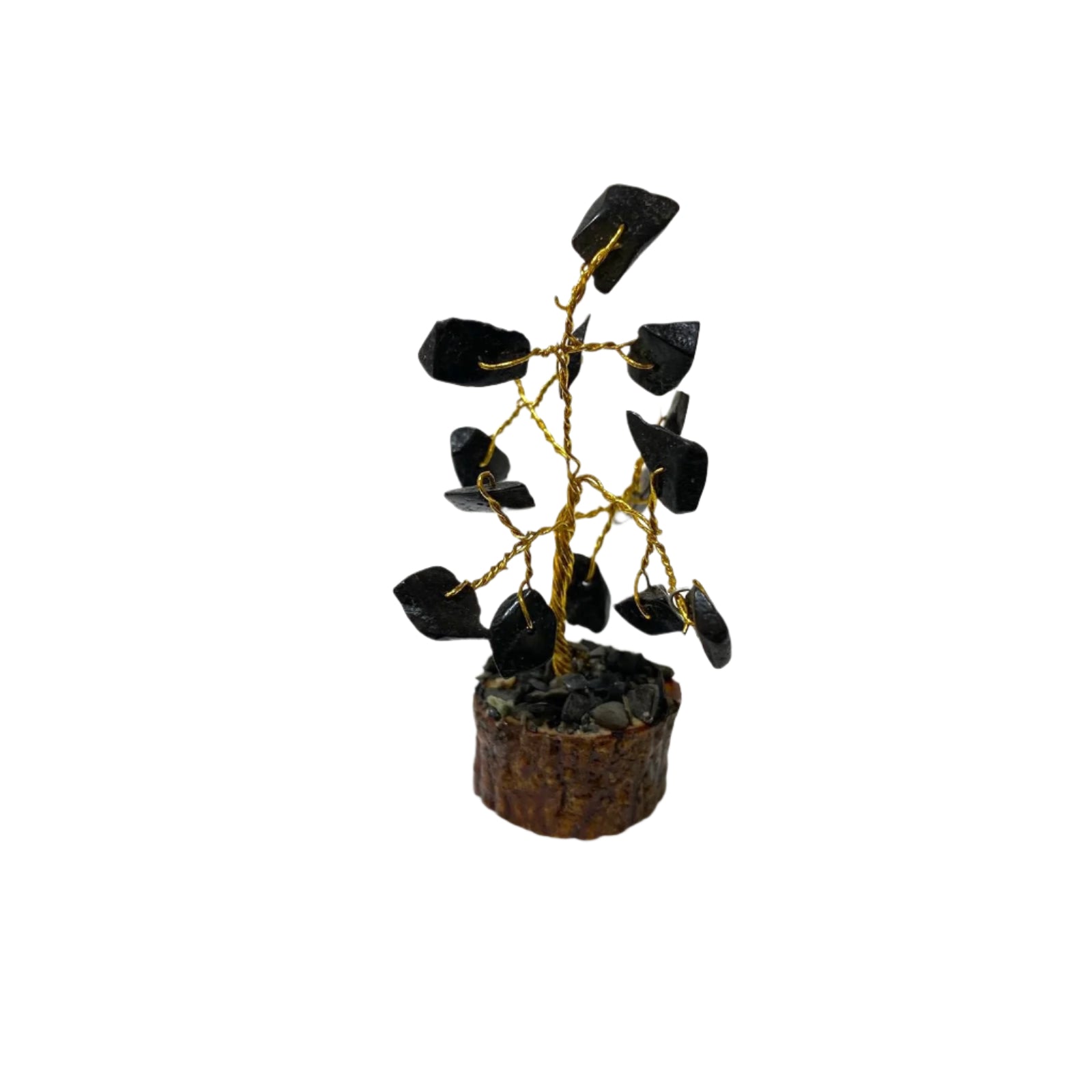 Decorative black stone tree on a white surface