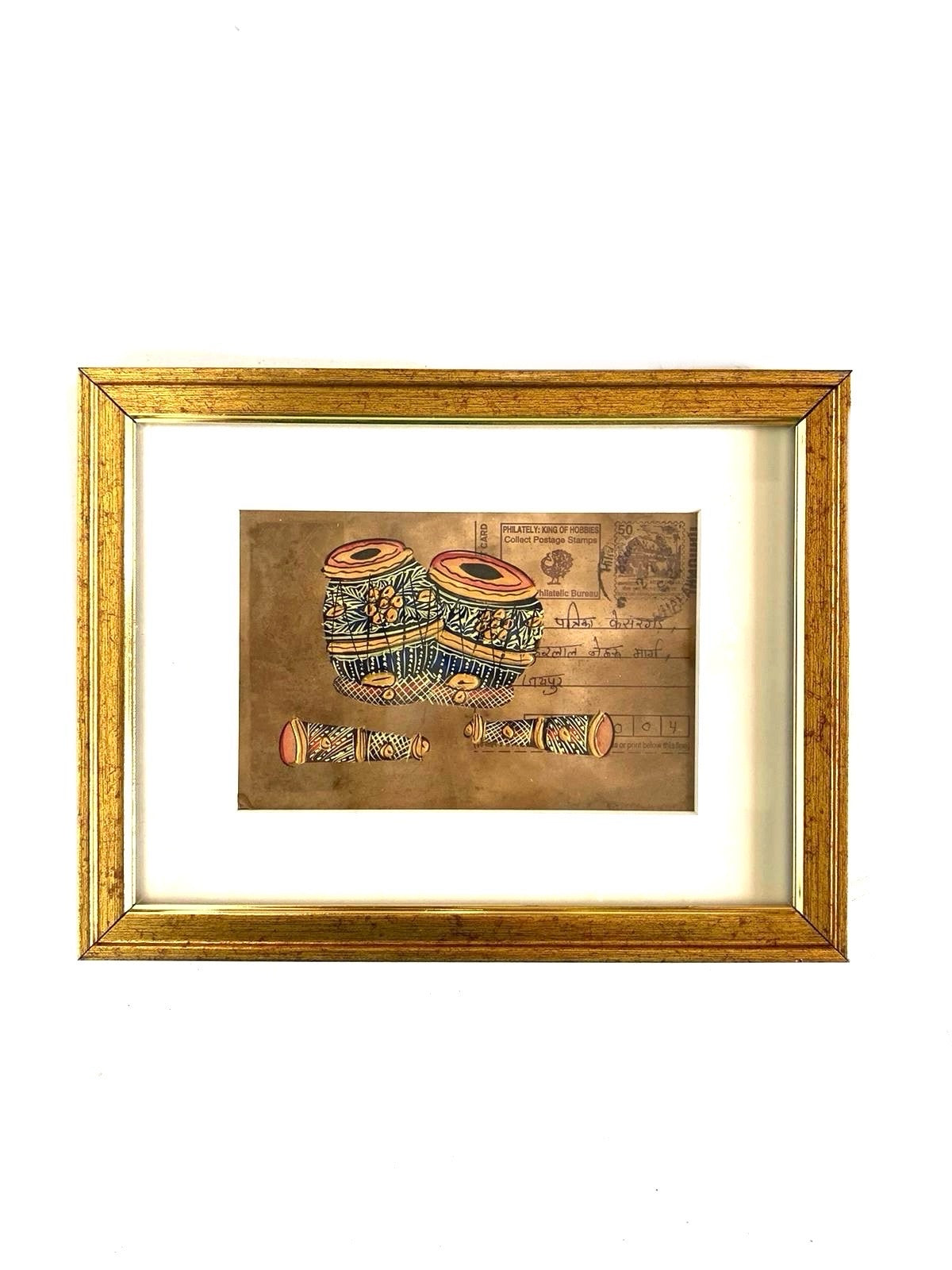 Musical Instruments on Old Post Card Hand Painted Frames Collection By Tamrapatra