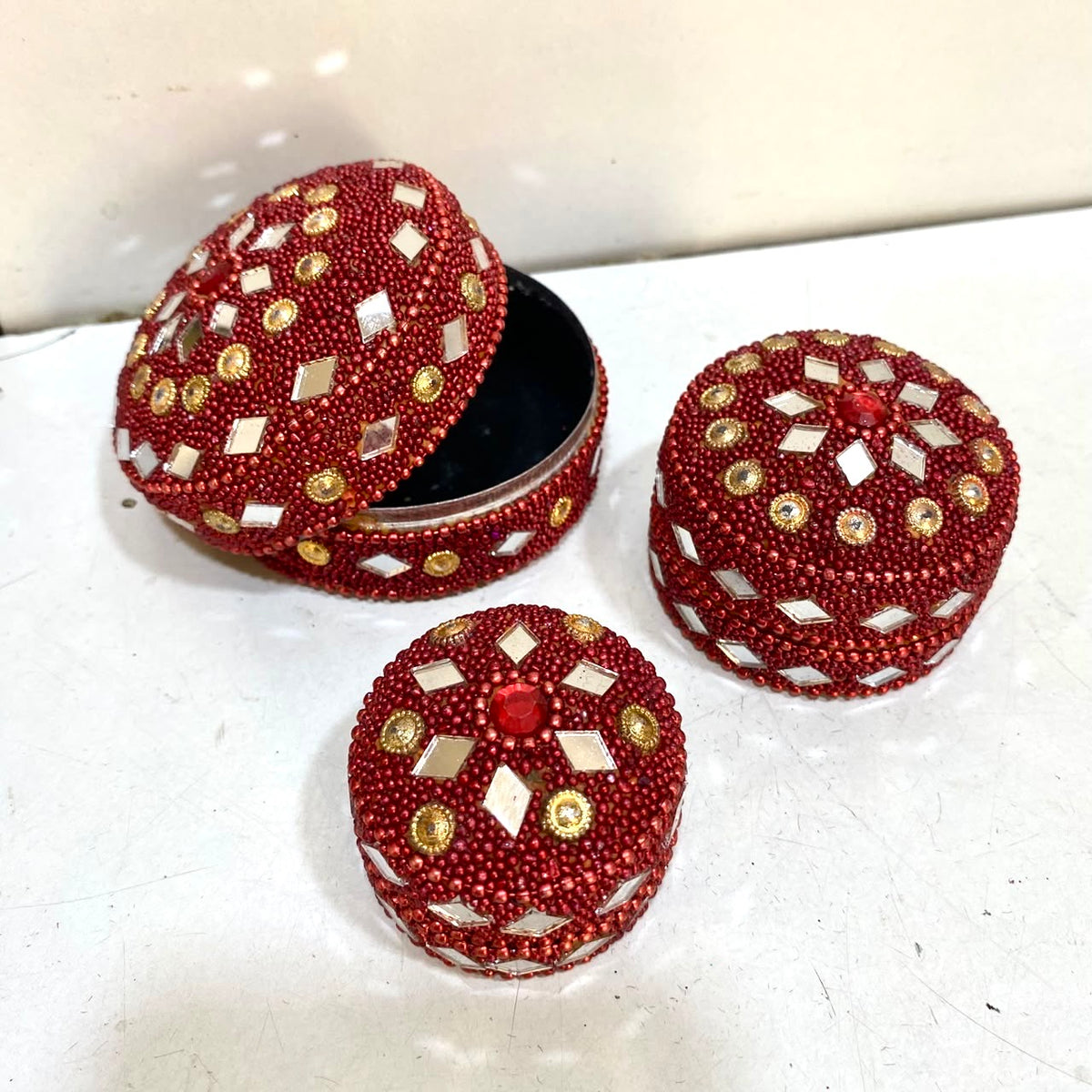 Jewelry Box Mirror & Kundan Art Handcrafted Storage Gifts Occasion Tamrapatra - Tamrapatra