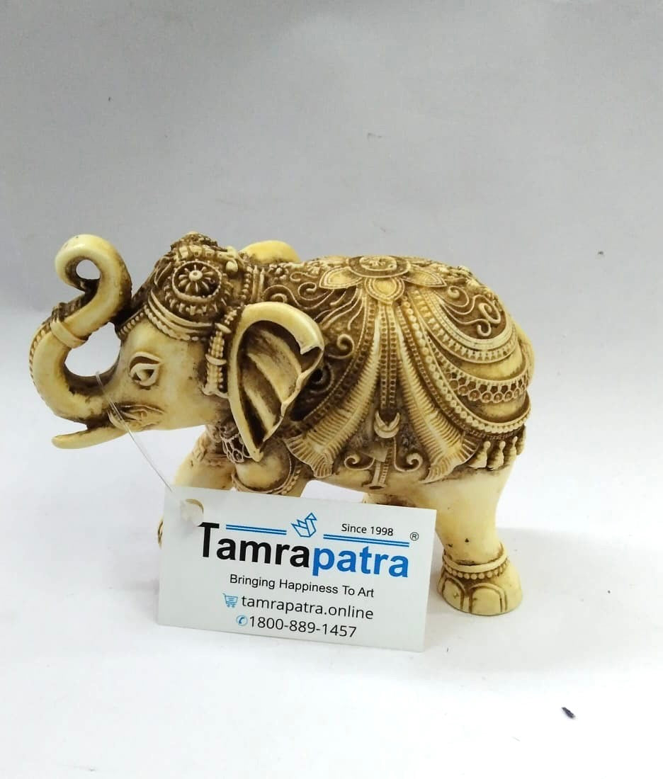 Resin Handicrafts Elephant Painted Ivory Gold With Hand Painting By Tamrapatra