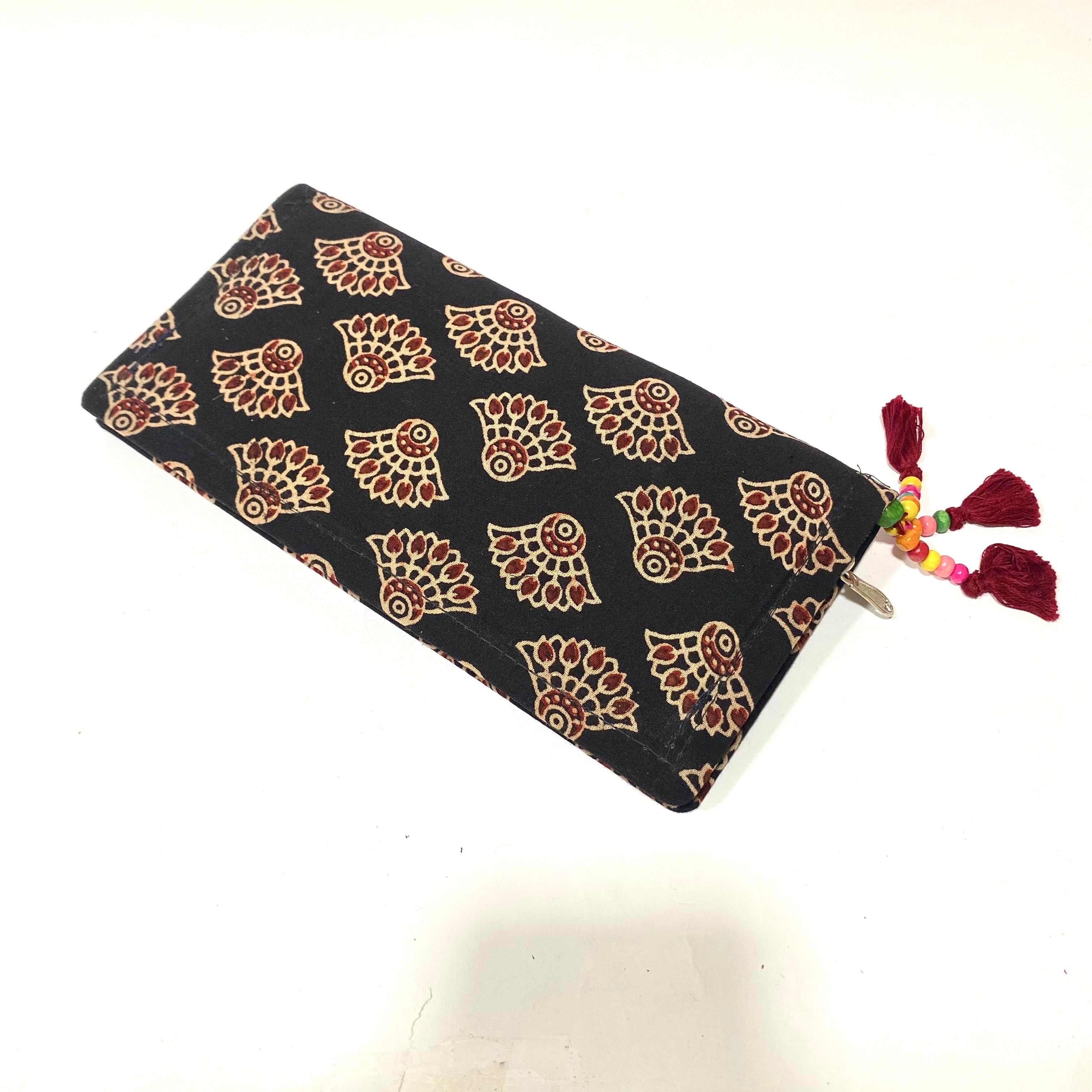 Cotton Embroidery Block Print Purse With Mirrors Styled With Beads By Tamrapatra