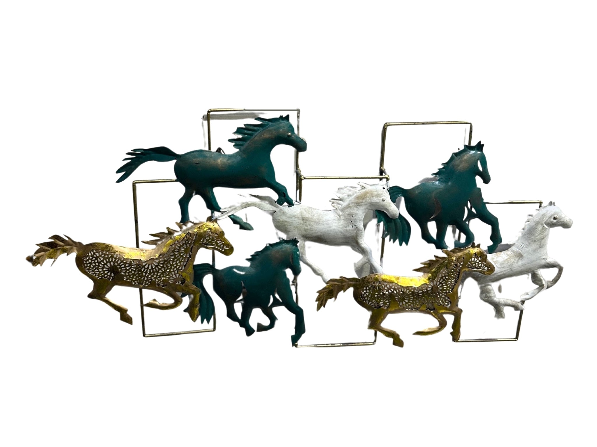 7 Horse Metal Wall Art Handcrafted Decoration In Moroccan Design By Tamrapatra