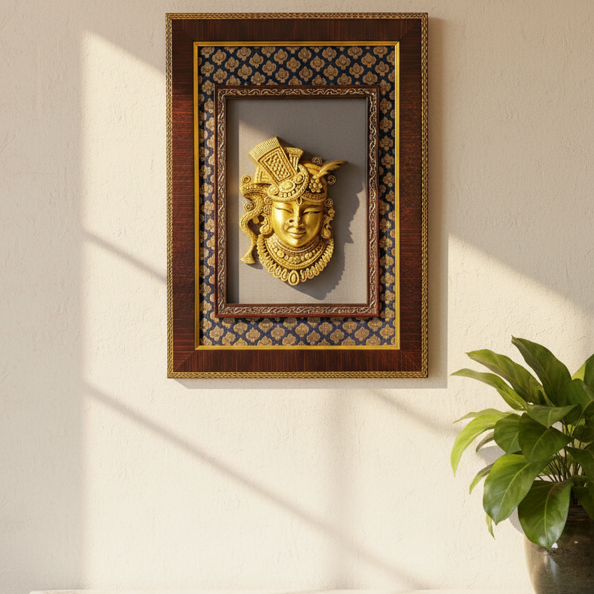 Brass Shreenathji Art Frame Wall Décor Eccentric Detailed Handcrafted By Tamrapatra