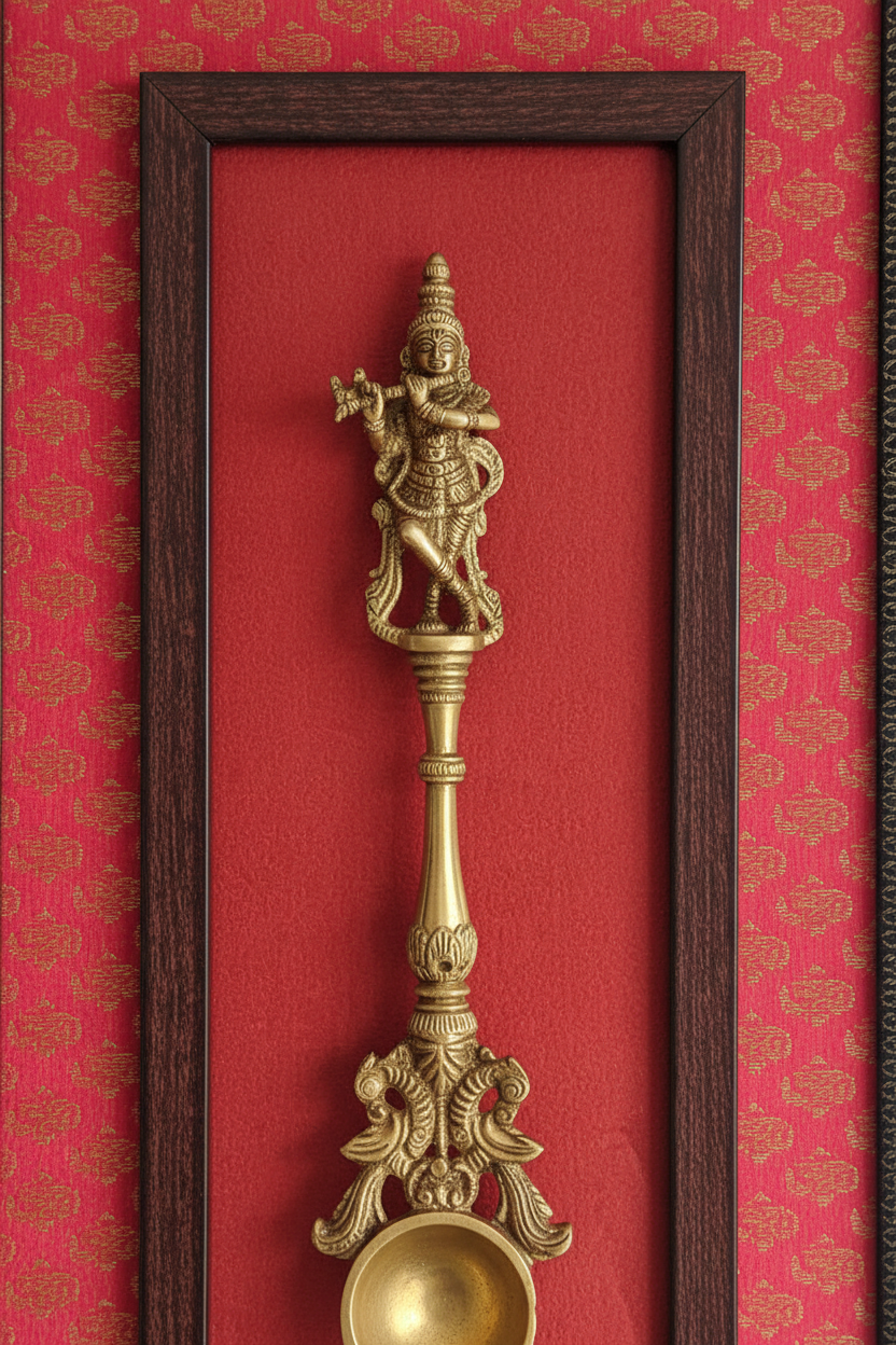 Brass Dancing Ganesh & Krishna With Vibrant Background Wall Frames By Tamrapatra