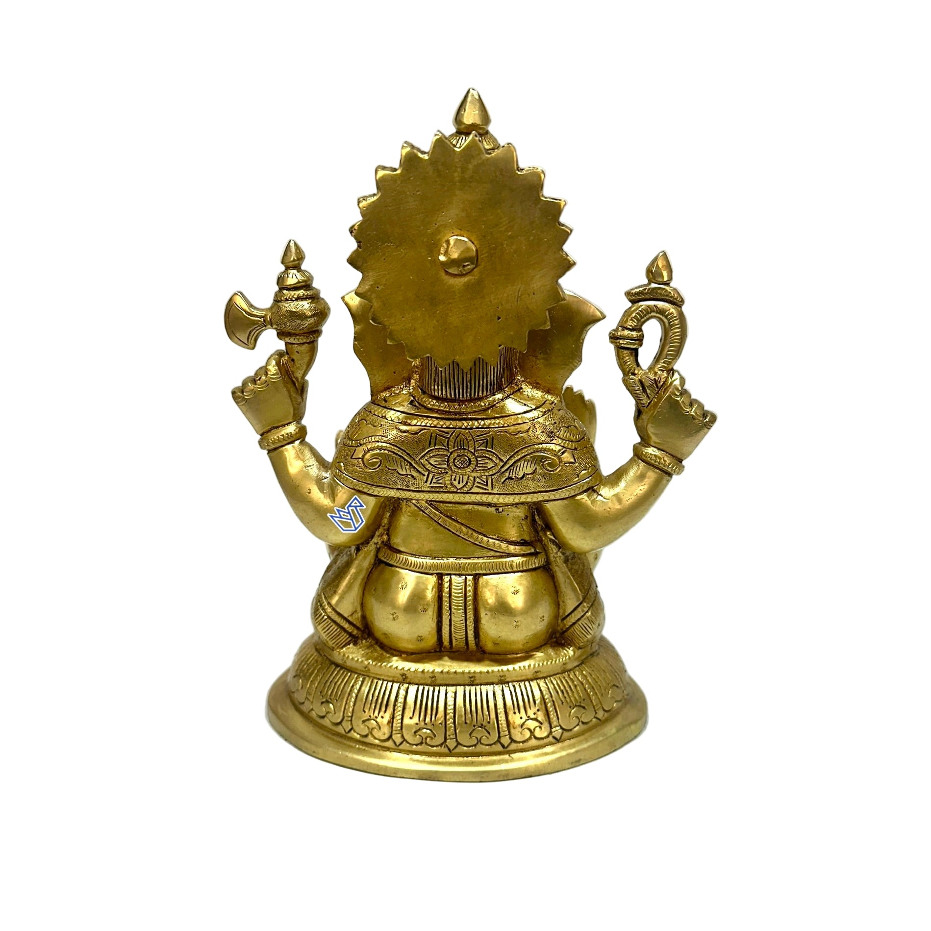 Brass statue of a deity on a white background