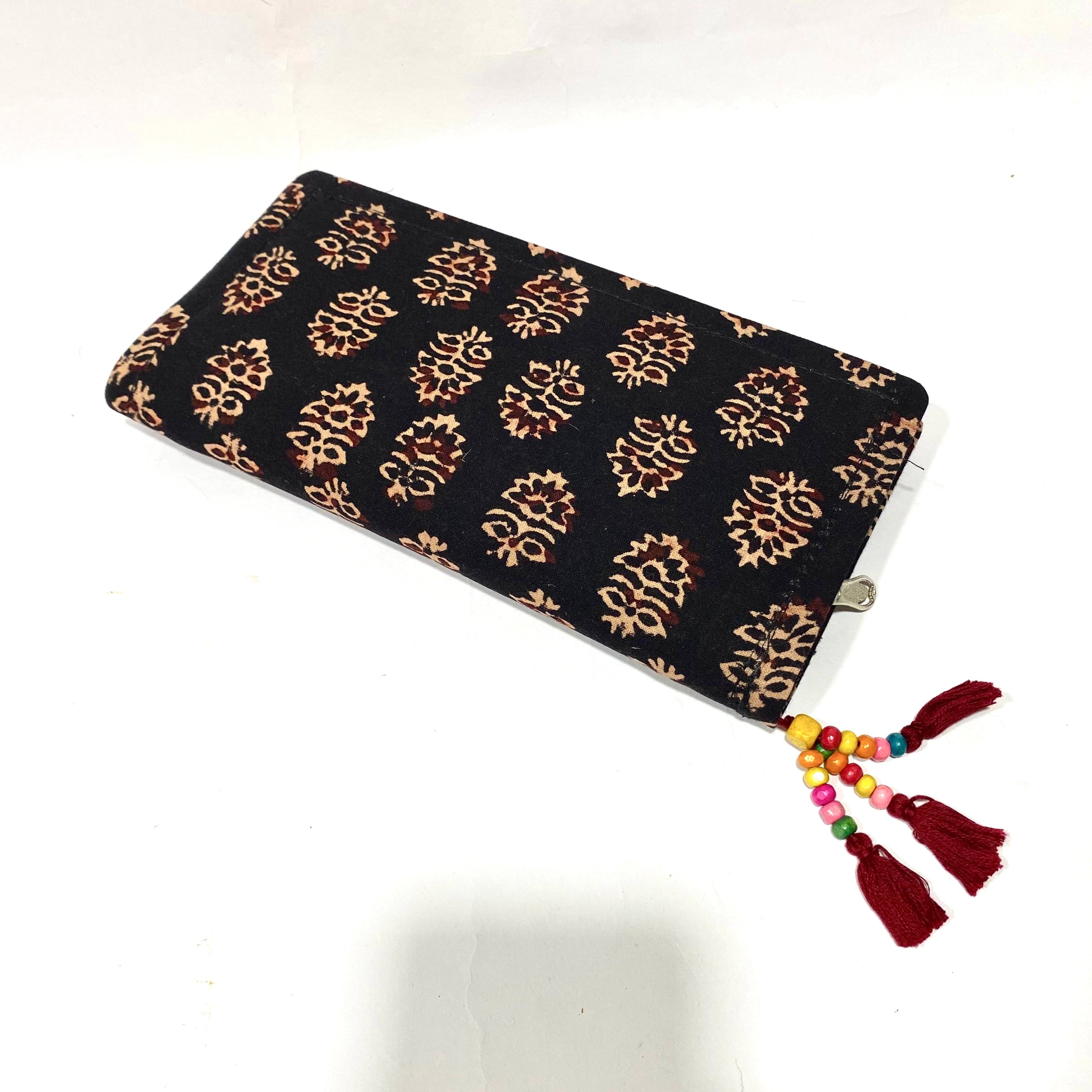 Cotton Embroidery Block Print Purse With Mirrors Styled With Beads By Tamrapatra