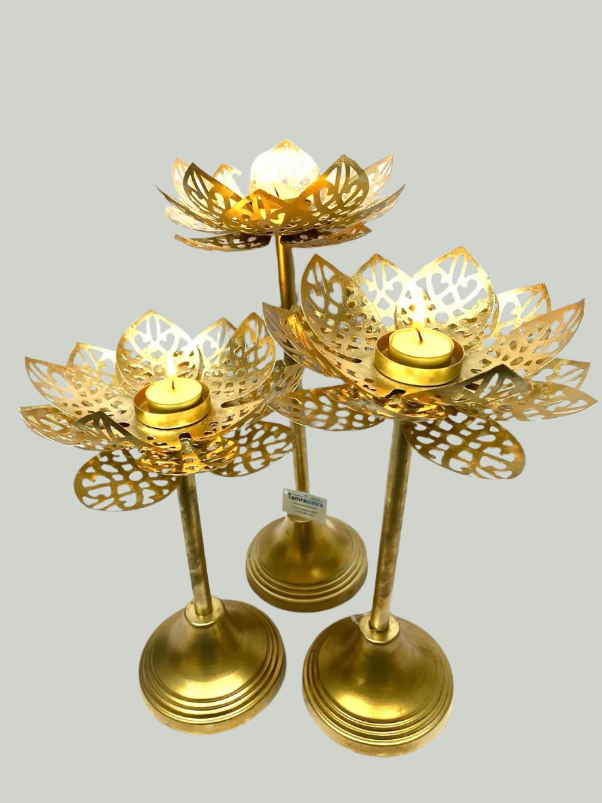 Gold Brilliant Tea Light Stand In Set Of 3 Various Models Exclusive By Tamrapatra