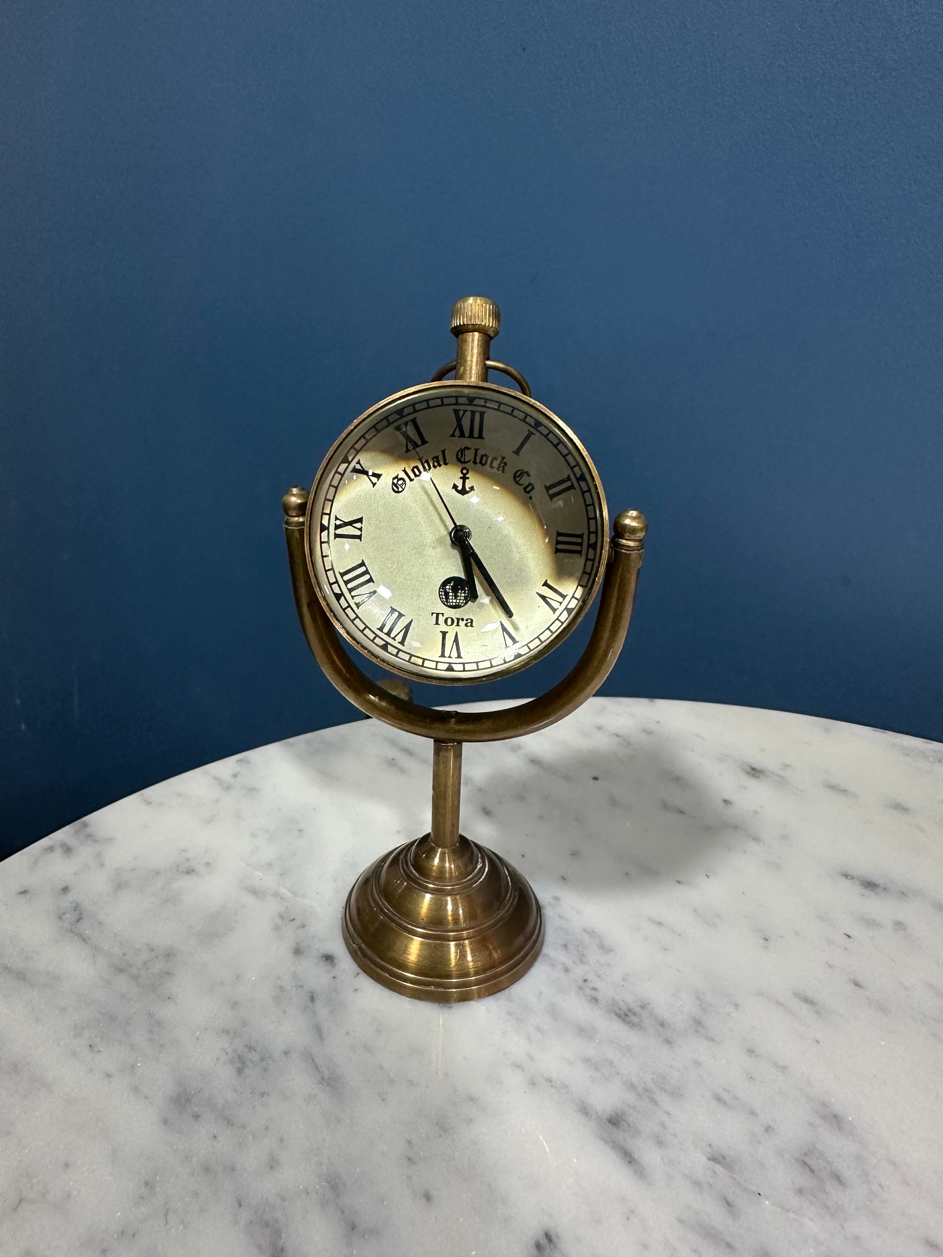 Brass Antique Globe Style Clock Table Desk Utility Accessories Gifts Tamrapatra