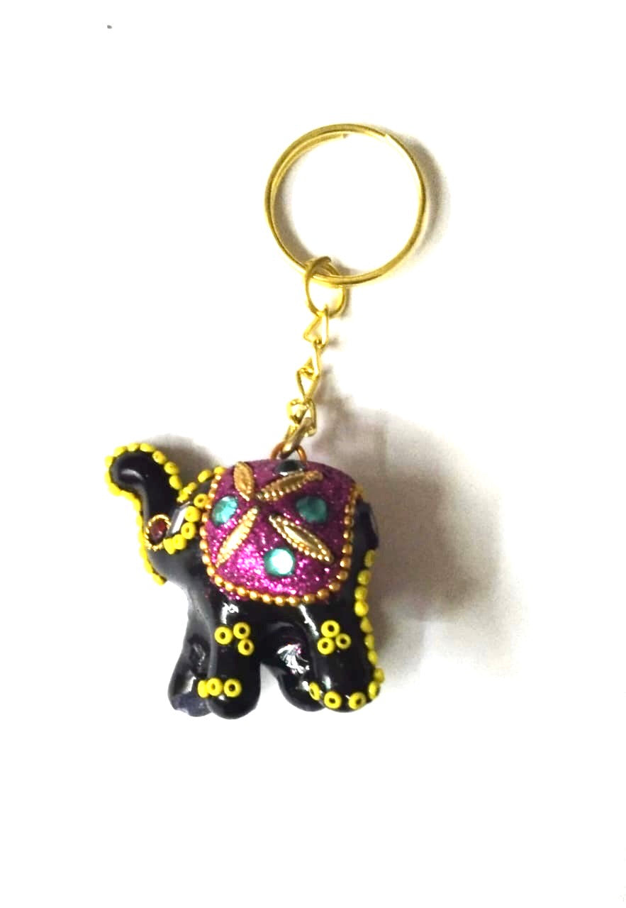 Elephant Keychain With Moti Work & Kundan In Various Shades From Tamrapatra