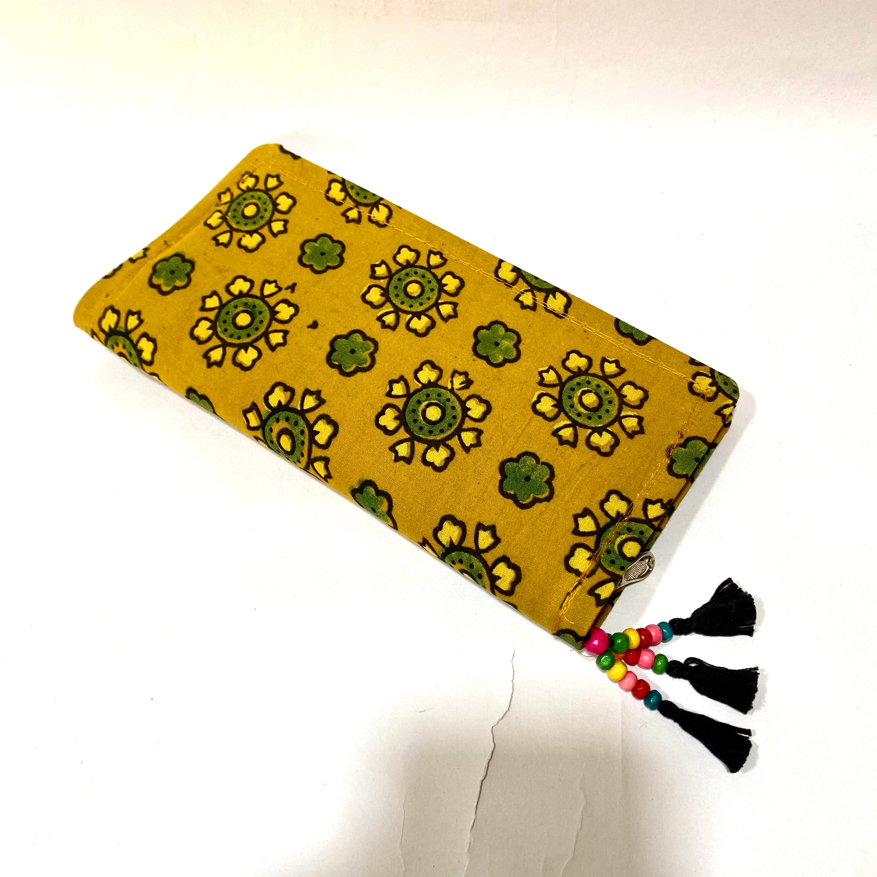 Cotton Embroidery Block Print Purse With Mirrors Styled With Beads By Tamrapatra