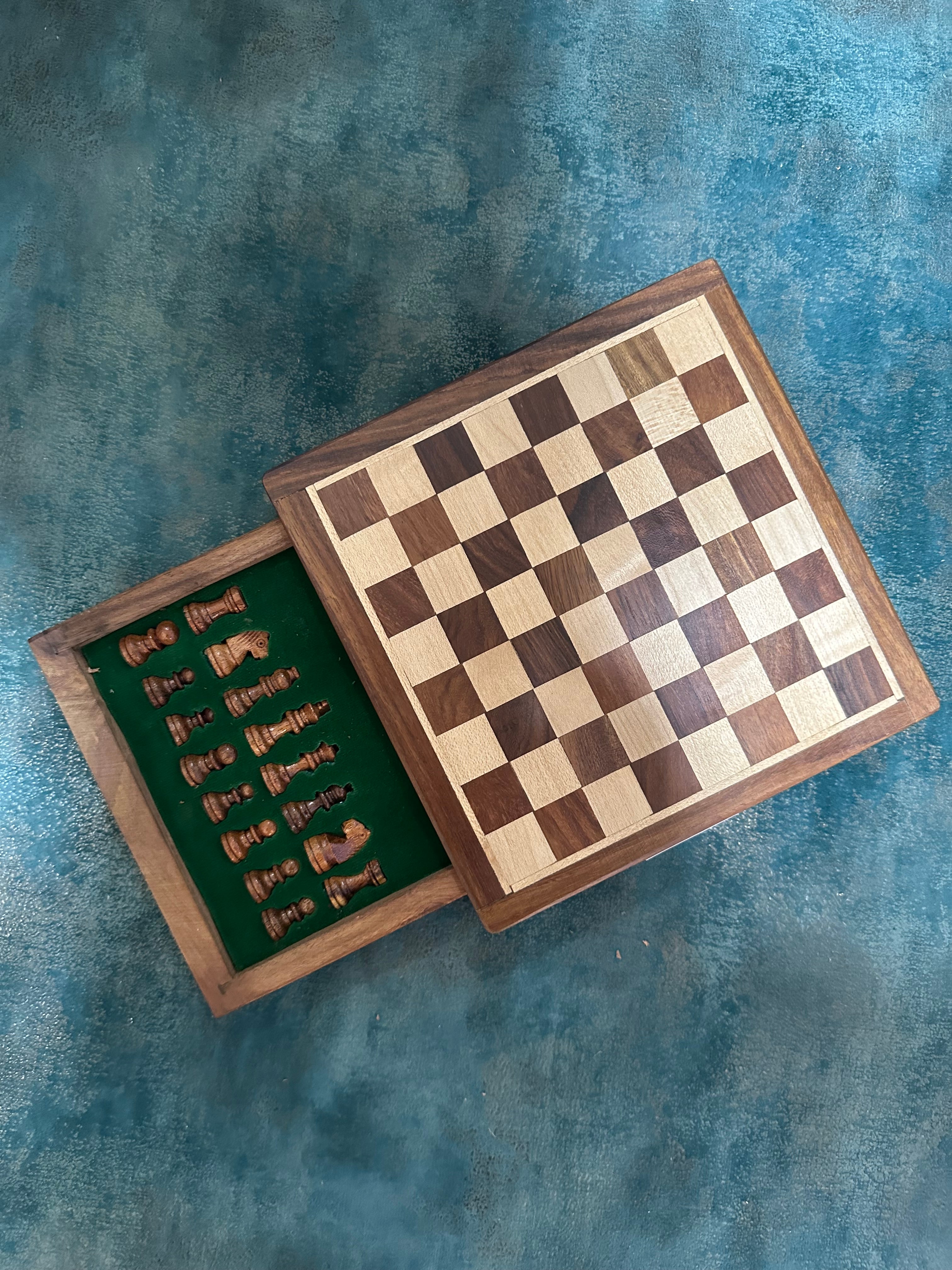 Travel Chess Magnetic Wooden Carved Pieces Handcrafted Games By Tamrapatra