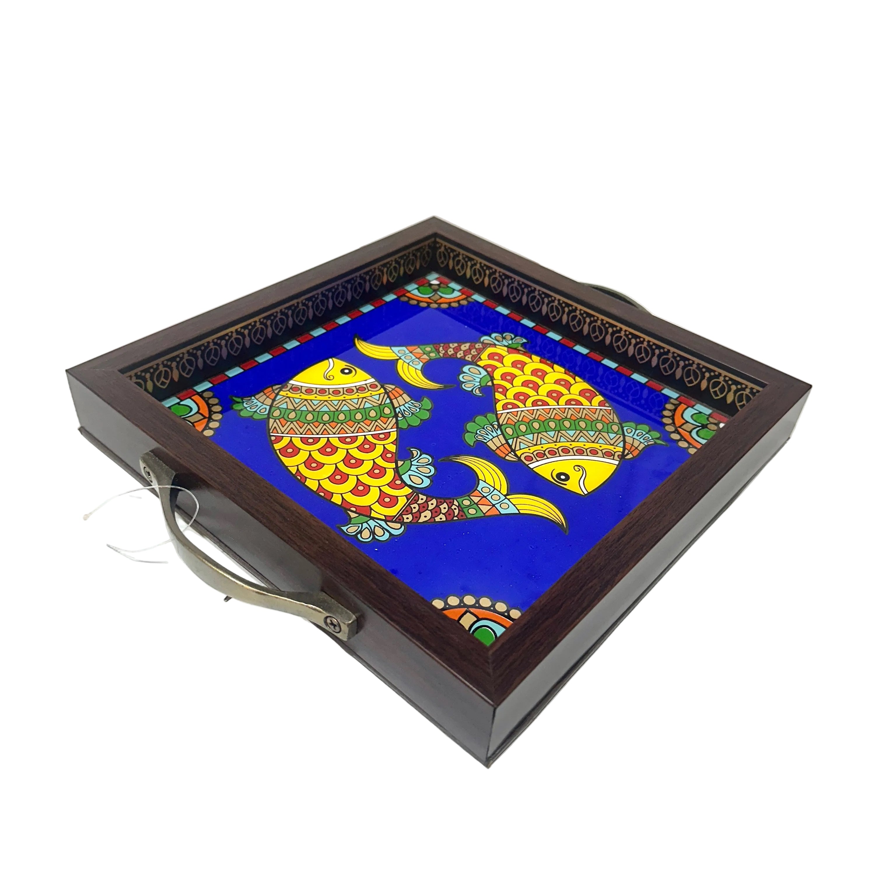 Sweet Designer Tray With Brass Fish Design Handle To Serve Snacks By Tamrapatra