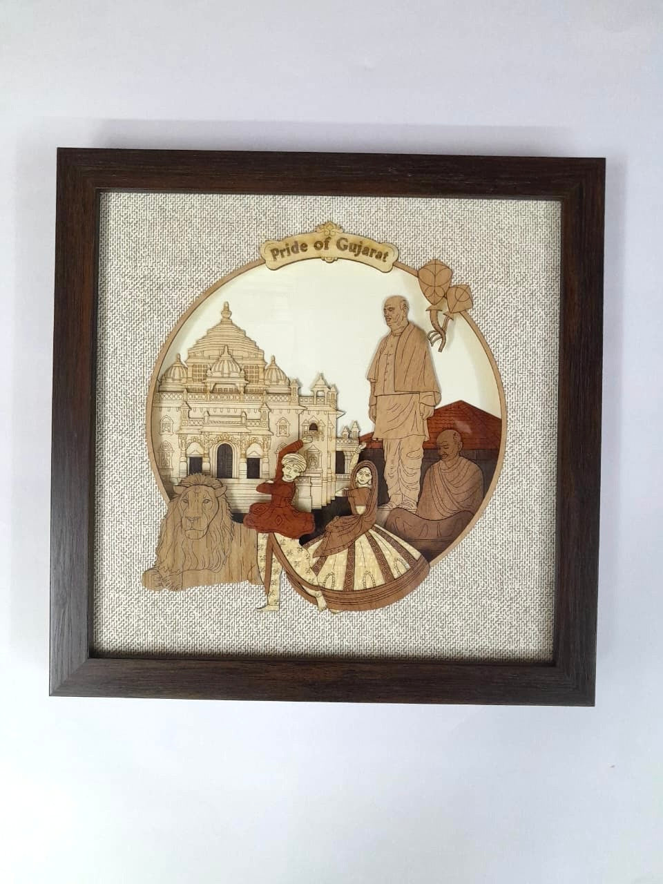 Pride Of Gujarat Wooden Art Frame Famous Souvenir Gift Corporate Tamrapatra