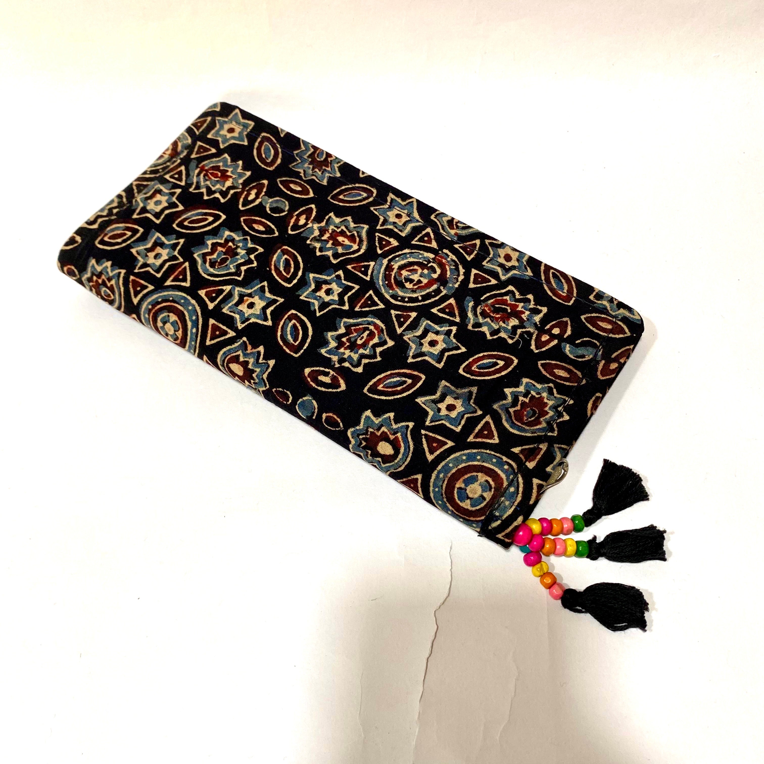 Cotton Embroidery Block Print Purse With Mirrors Styled With Beads By Tamrapatra