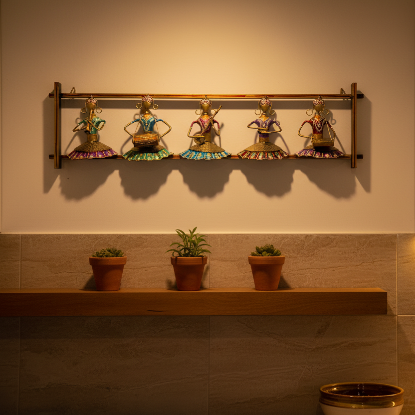Indian Traditional Metal Wall Art Dancing Dolls Musicians Multicolor Tamrapatra - Tamrapatra