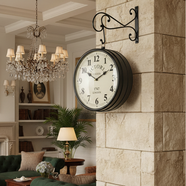 Classic Vintage Designed Hanging Clock On Both Sides 12 Inches By Tamrapatra - Tamrapatra