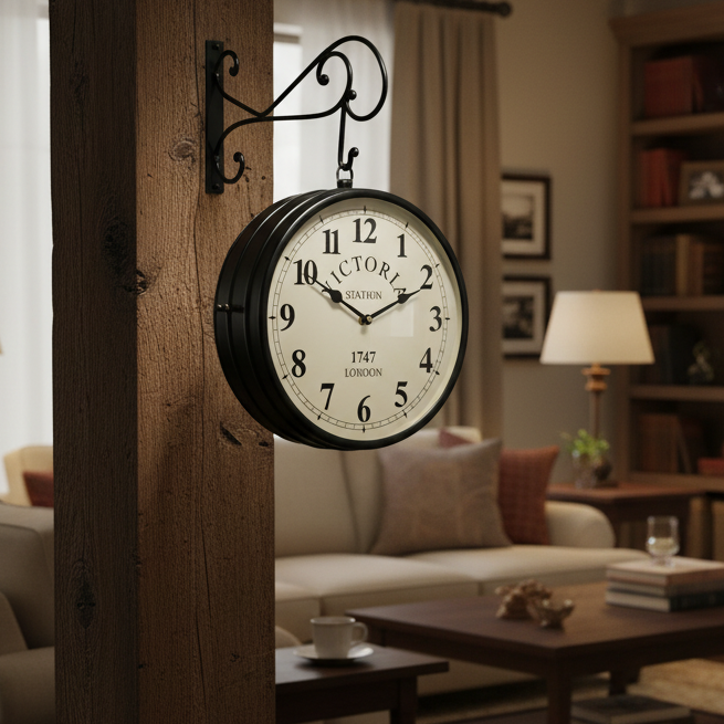 Classic Vintage Designed Hanging Clock On Both Sides 12 Inches By Tamrapatra - Tamrapatra