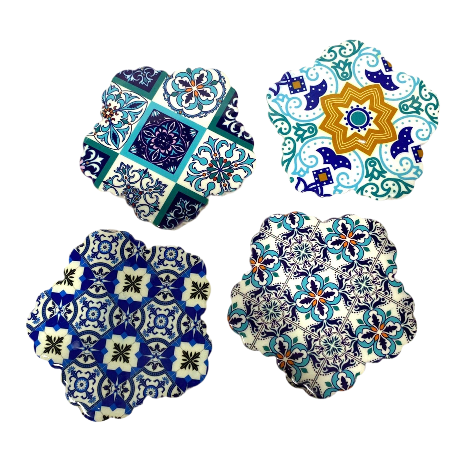 India Floral Design Tea Coaster Made With Ceramic & Cork Back S/4 Tamrapatra