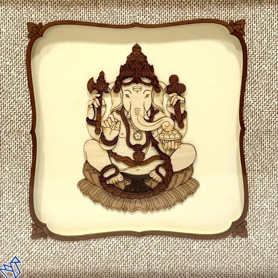 Lakshmi Ganesh Saraswati Deity Premium Wood Art Frames Tamrapatra