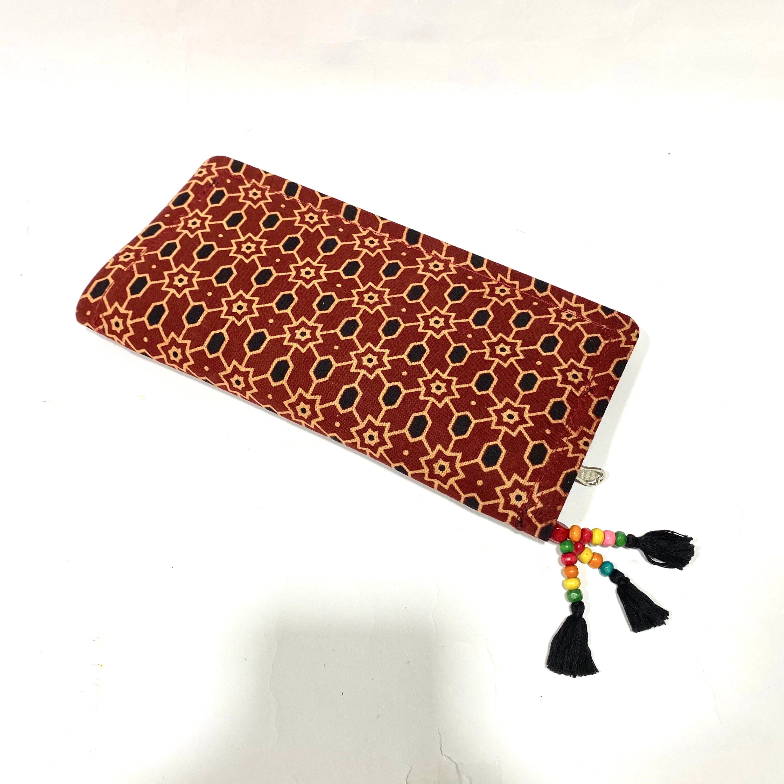 Cotton Embroidery Block Print Purse With Mirrors Styled With Beads By Tamrapatra