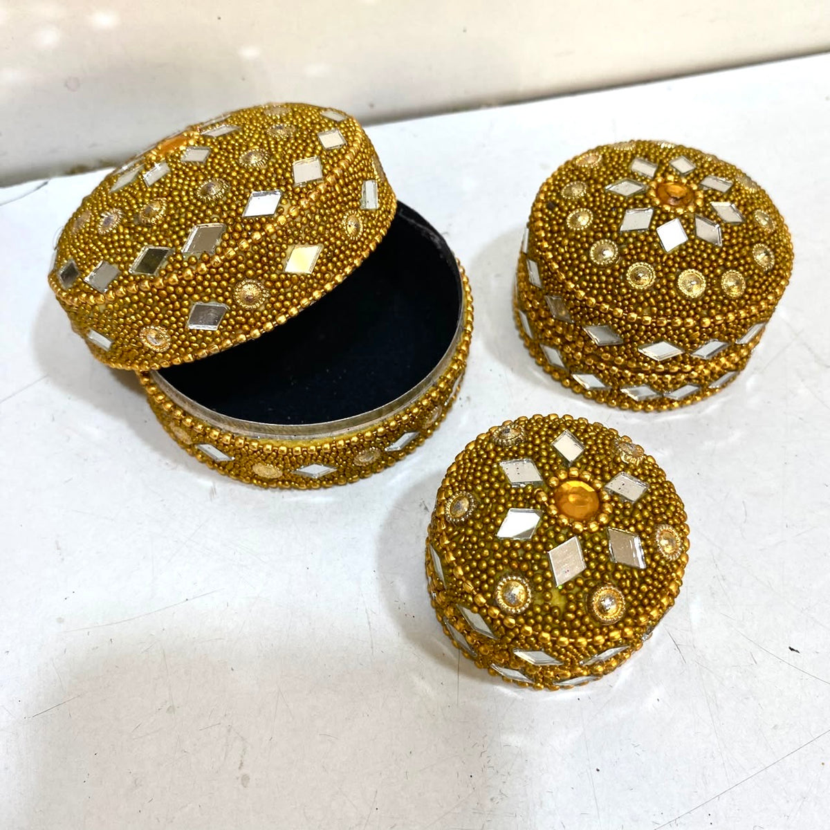 Jewelry Box Mirror & Kundan Art Handcrafted Storage Gifts Occasion Tamrapatra - Tamrapatra