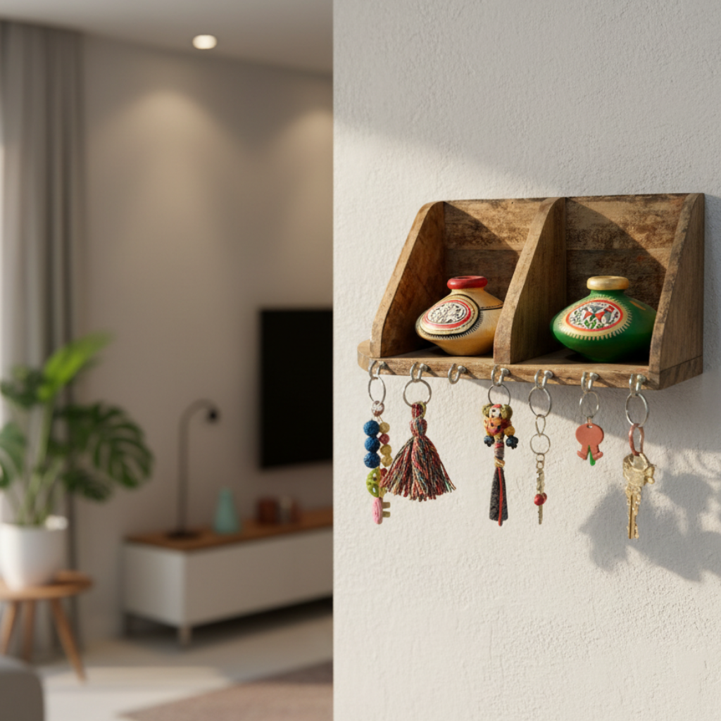 Multipurpose Shelf With Key Holder In Classic Black Must Buy Collection Tamrapatra - Tamrapatra