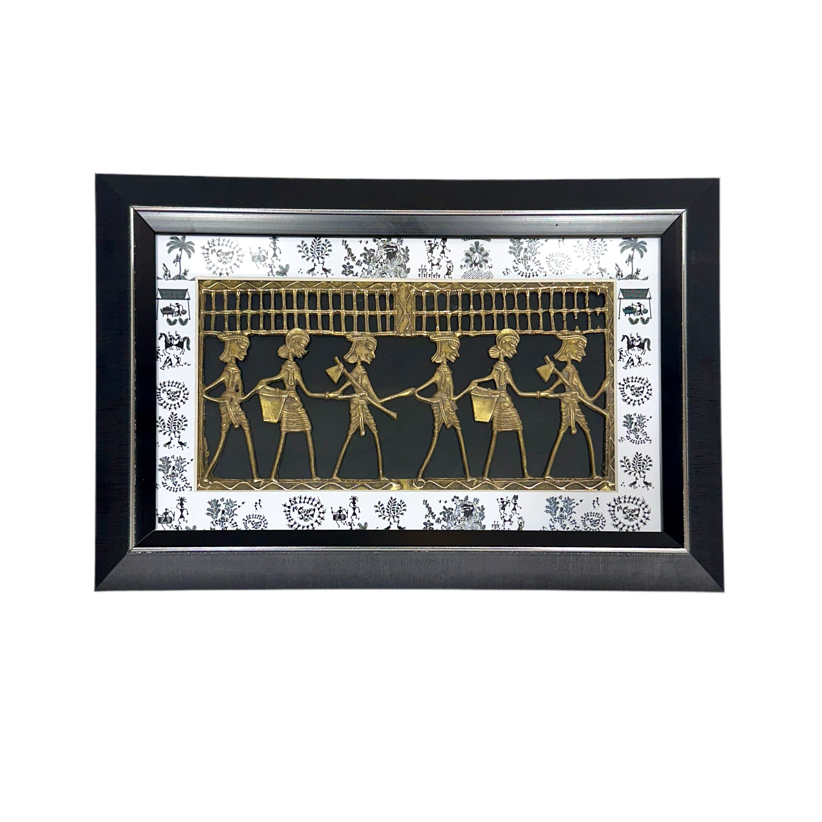 Handmade Sleek Frame With Brass Dhokra Art & Beautiful Warli Design By Tamrapatra