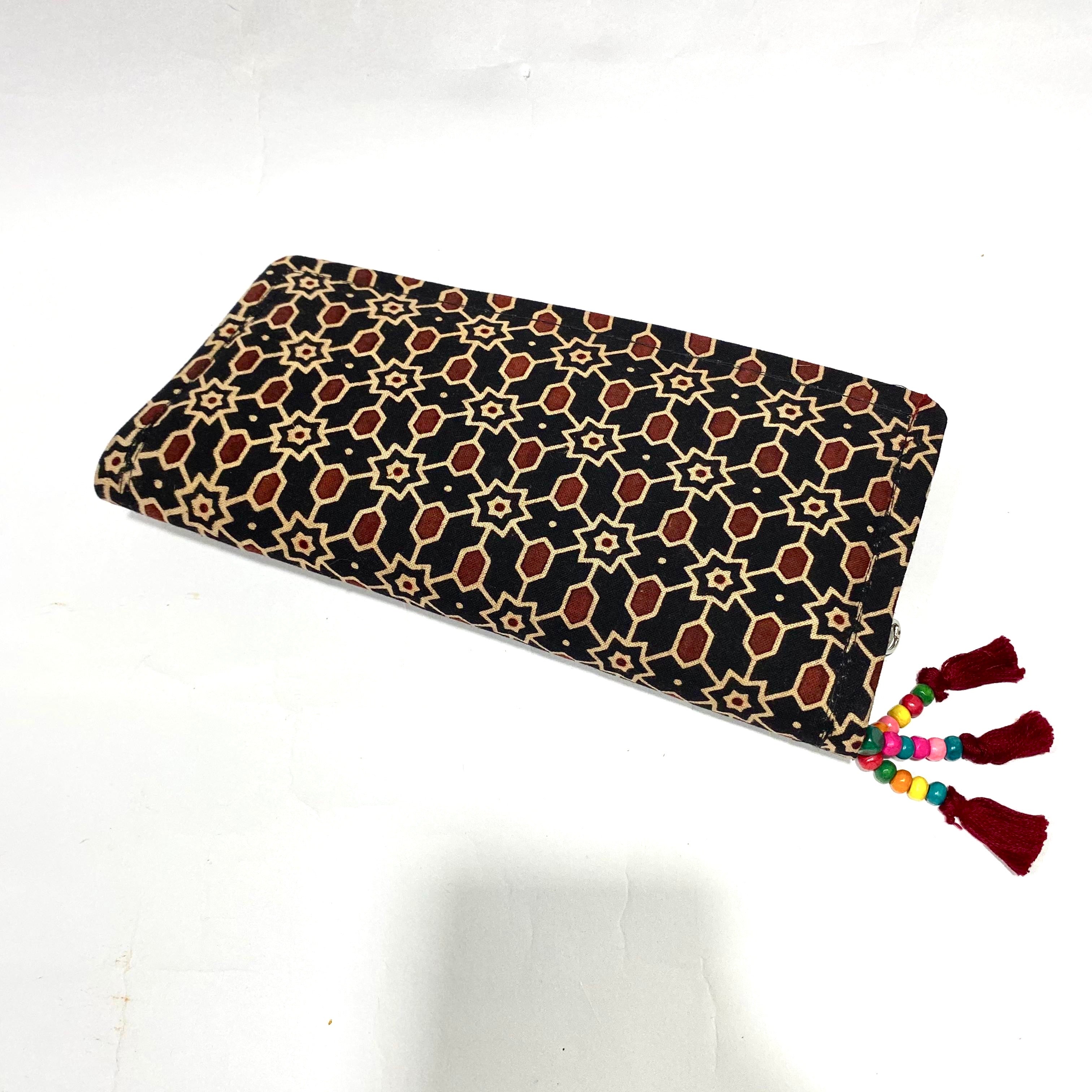 Cotton Embroidery Block Print Purse With Mirrors Styled With Beads By Tamrapatra