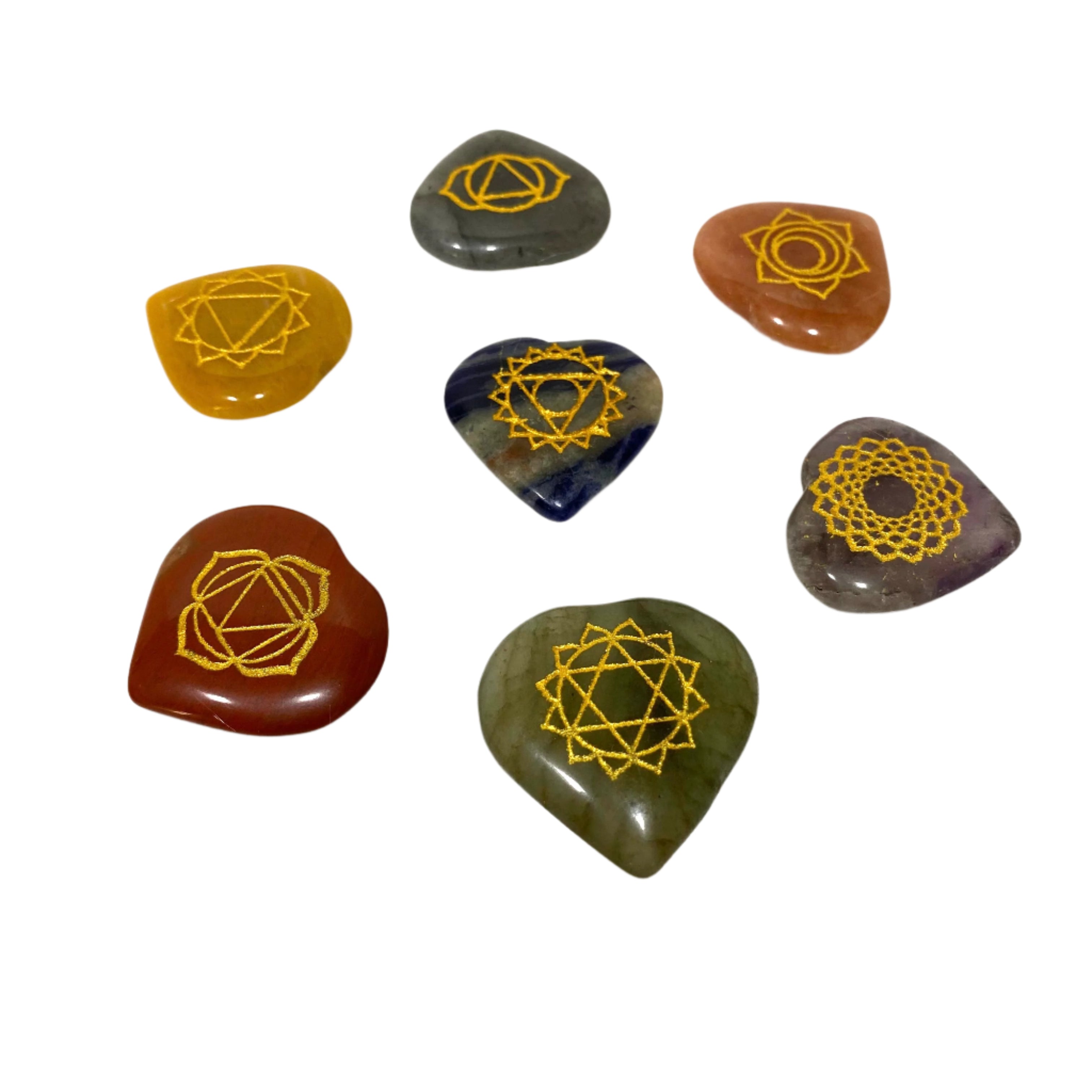 Set of stones with geometric symbols on a white background