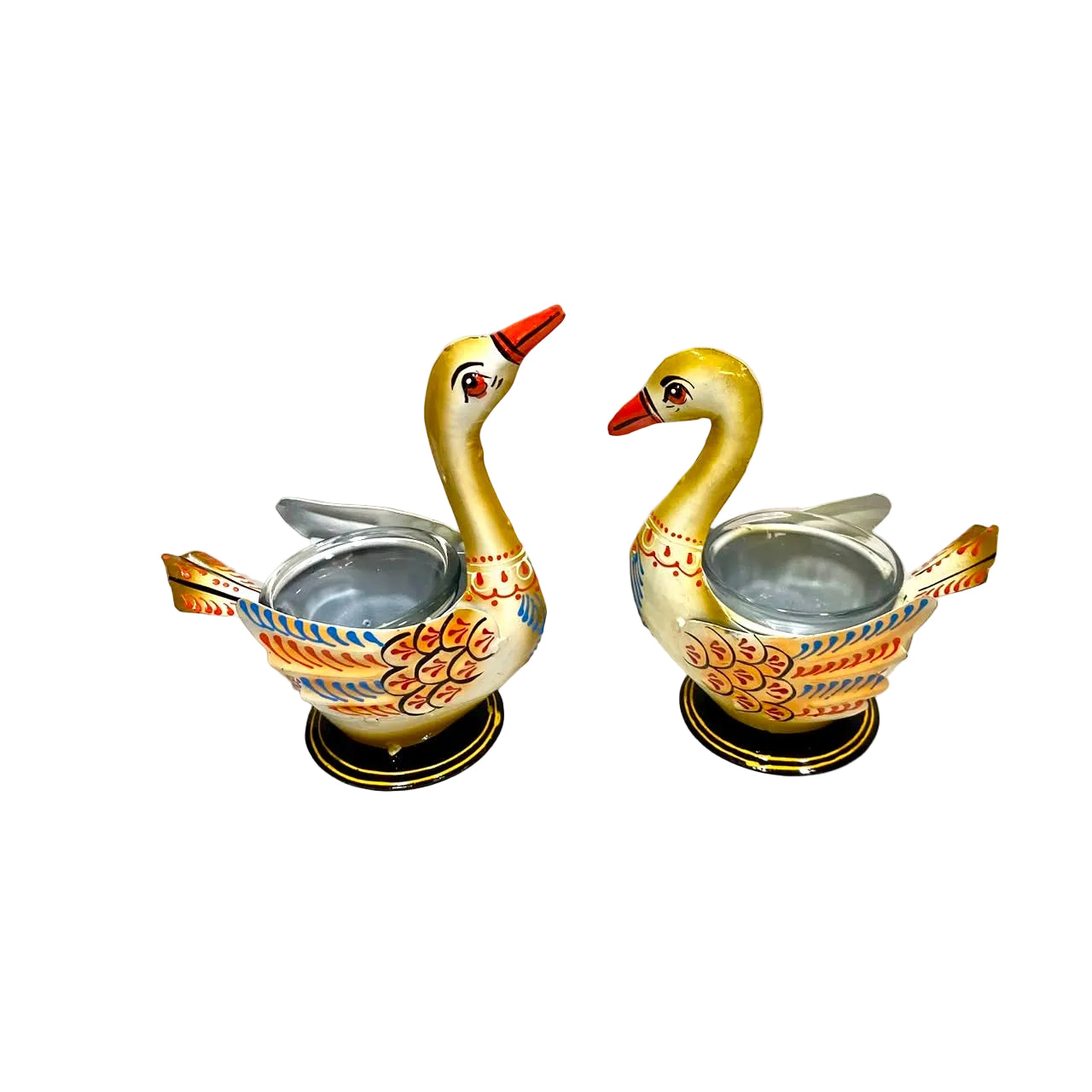 Classic Swan Tea Light Holders With Glass Set Of 2 Handcrafted By Tamrapatra - Tamrapatra