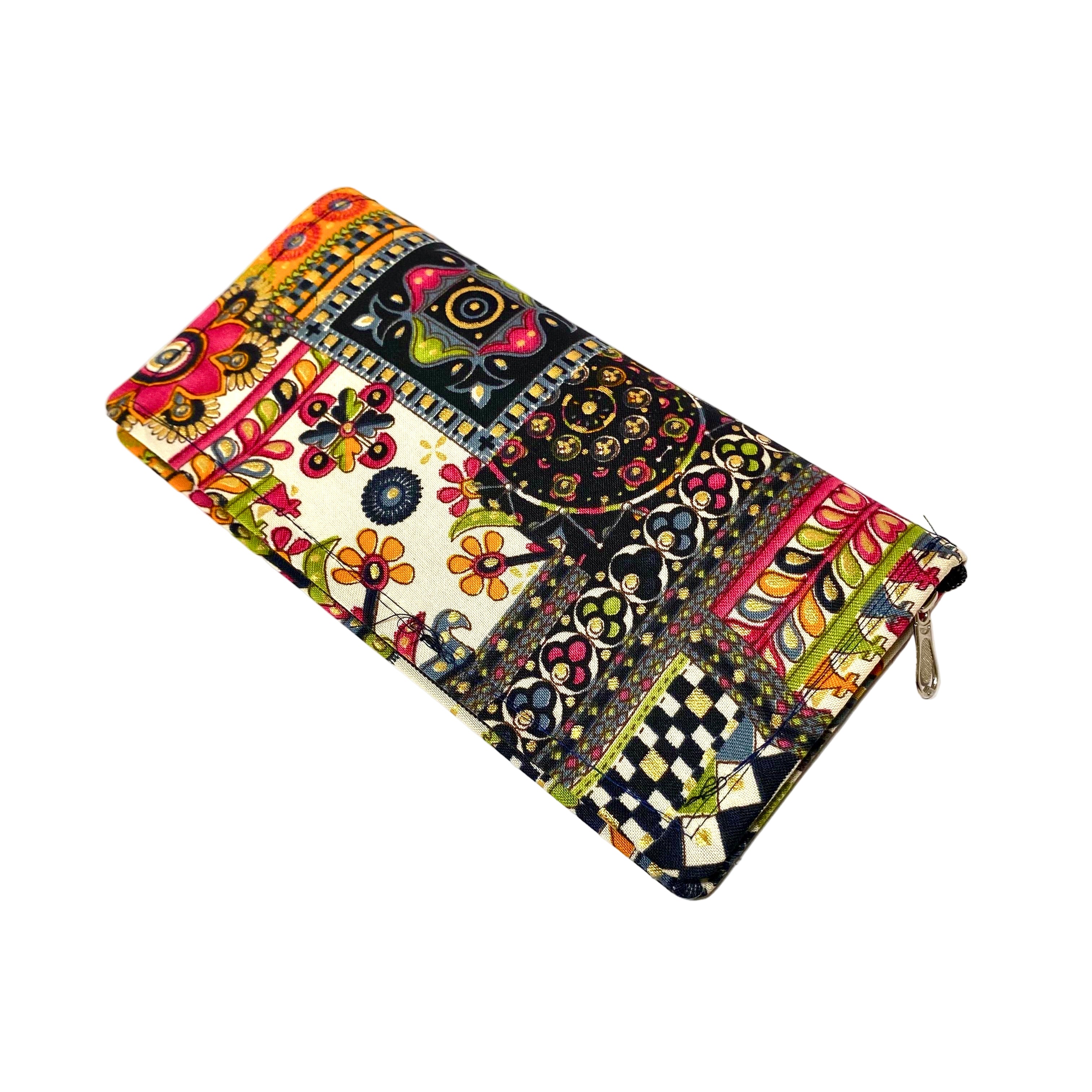 Colorful patterned wallet on a white background
