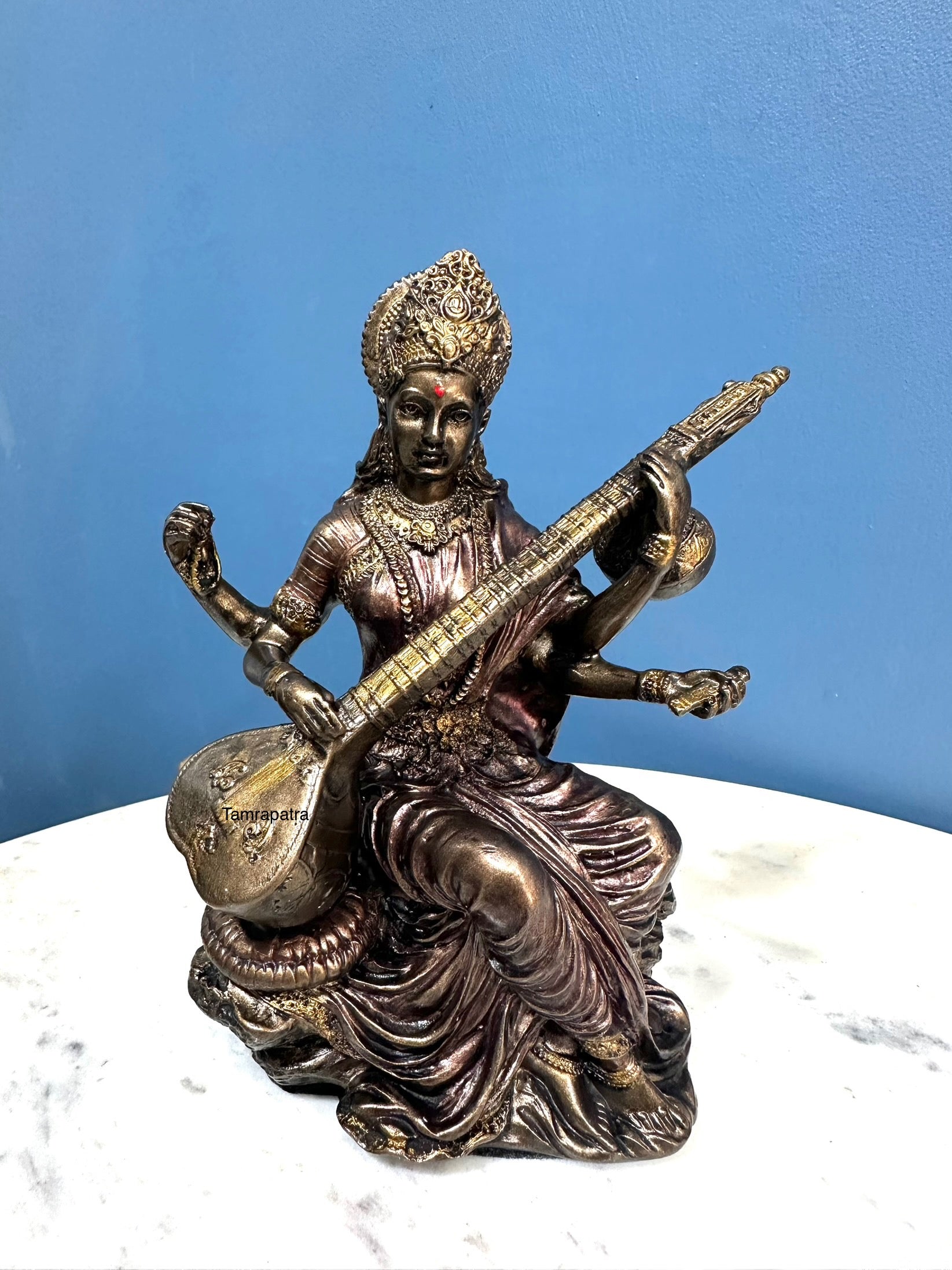 Saraswati "Hindu Goddess Of Knowledge" In Cold Cast Bronze From Tamrapatra