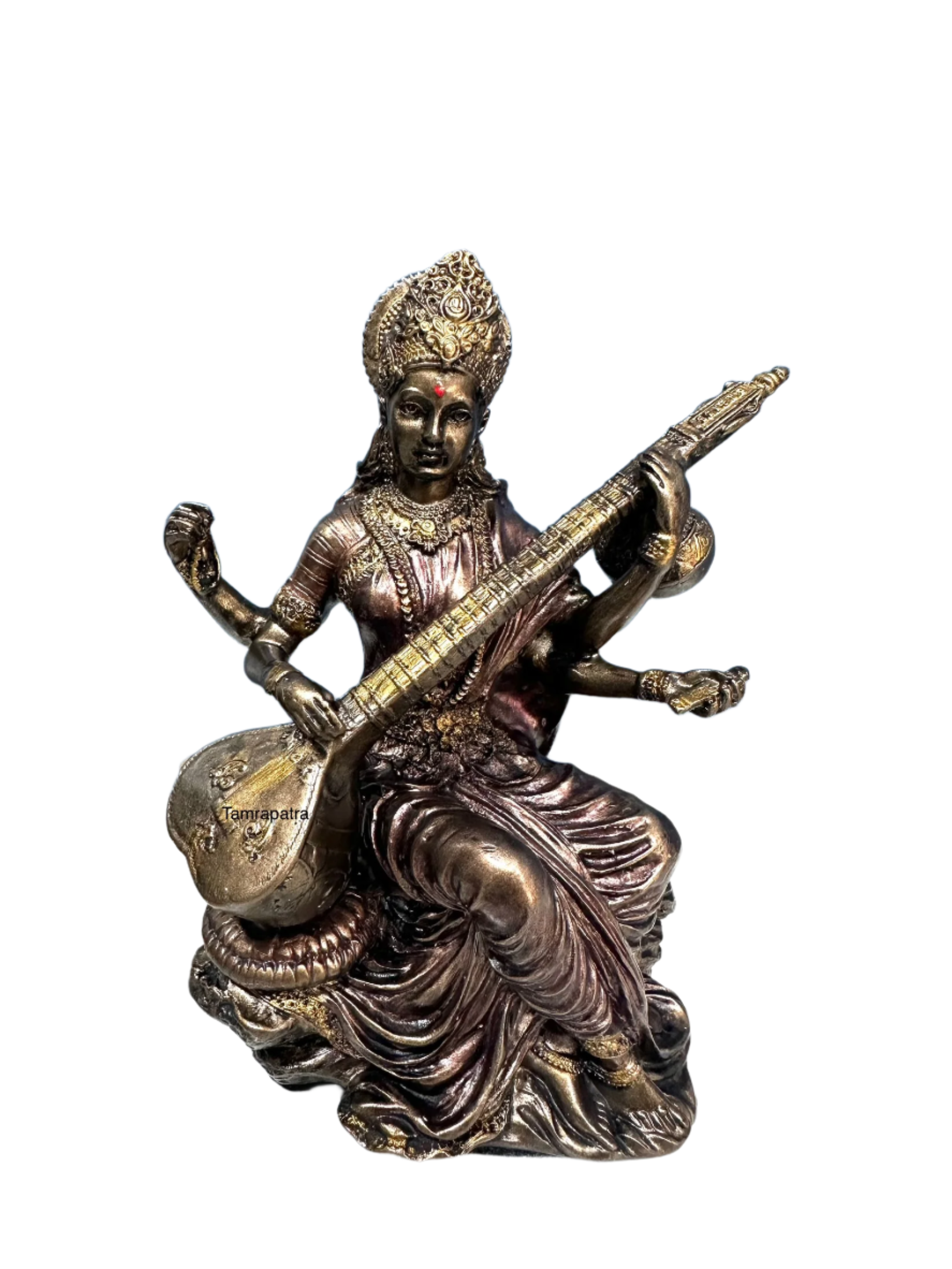 Saraswati "Hindu Goddess Of Knowledge" In Cold Cast Bronze From Tamrapatra