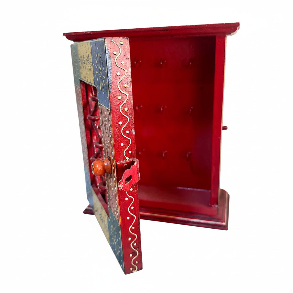 Traditional Grill Iron Wall Decor Utility Wooden Key Holder Handcrafted Tamrapatra - Tamrapatra