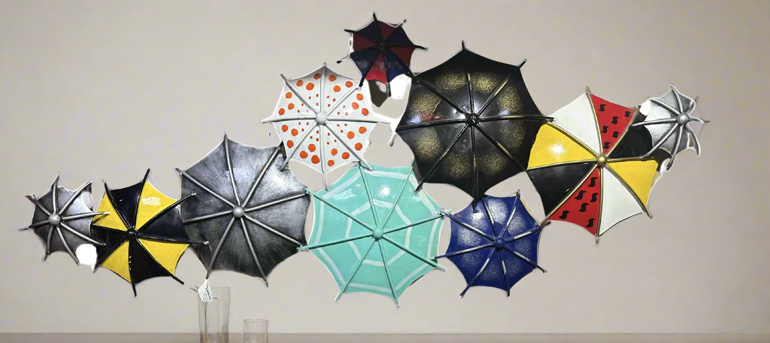 Multicolor Umbrella Style Metal Wall Décor Hand Painted Tamrapatra