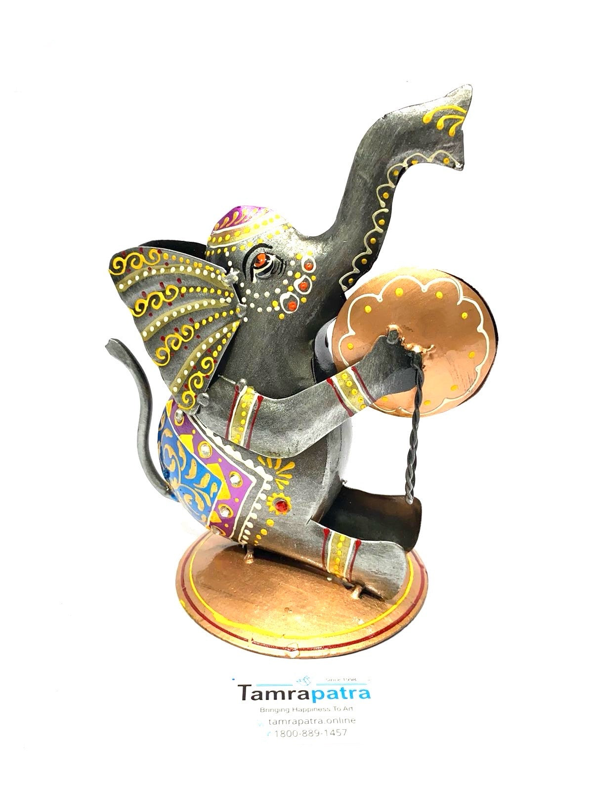 Beautiful Handcrafted Metal Sitting Elephant Musical Theme Wholesaler Tamrapatra