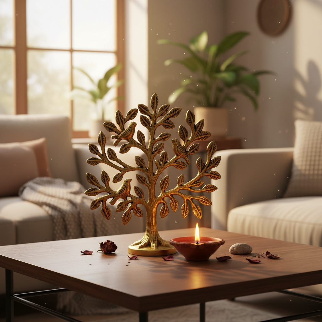 Brass Tree With Birds Handmade With Precision Decorate Space By Tamrapatra