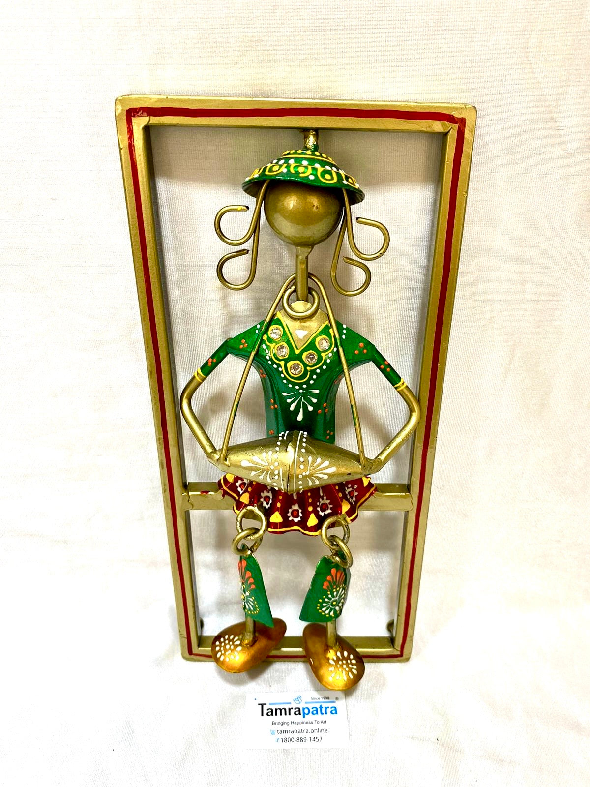 Sweet Little Girls Playing Musical Instrument Sitting Metal Décor Hanging Tamrapatra