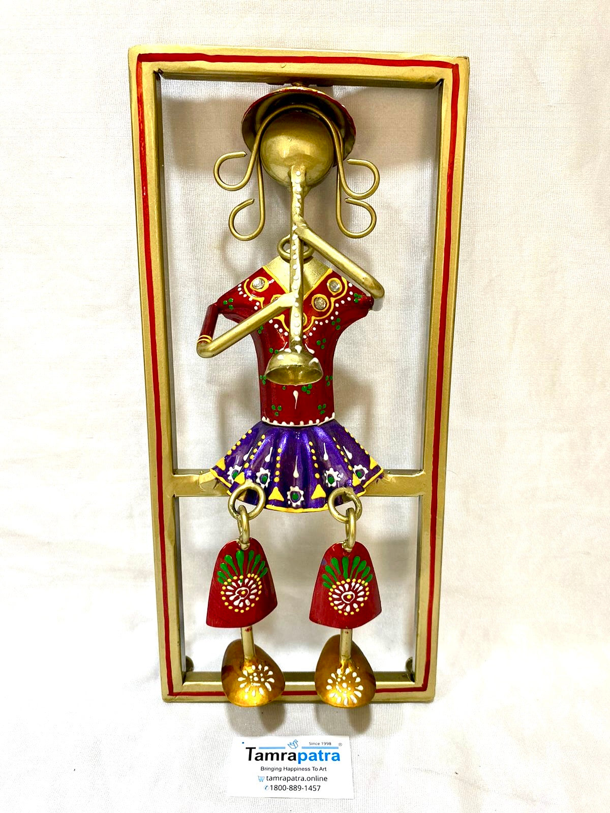 Sweet Little Girls Playing Musical Instrument Sitting Metal Décor Hanging Tamrapatra