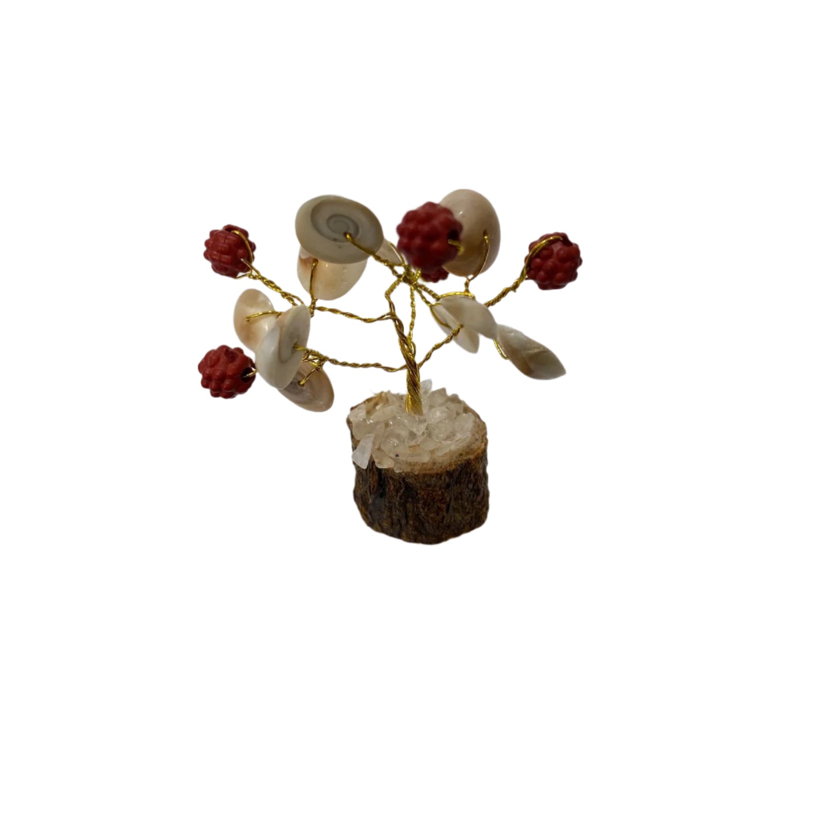 Decorative tree made of shells and beads on a white background